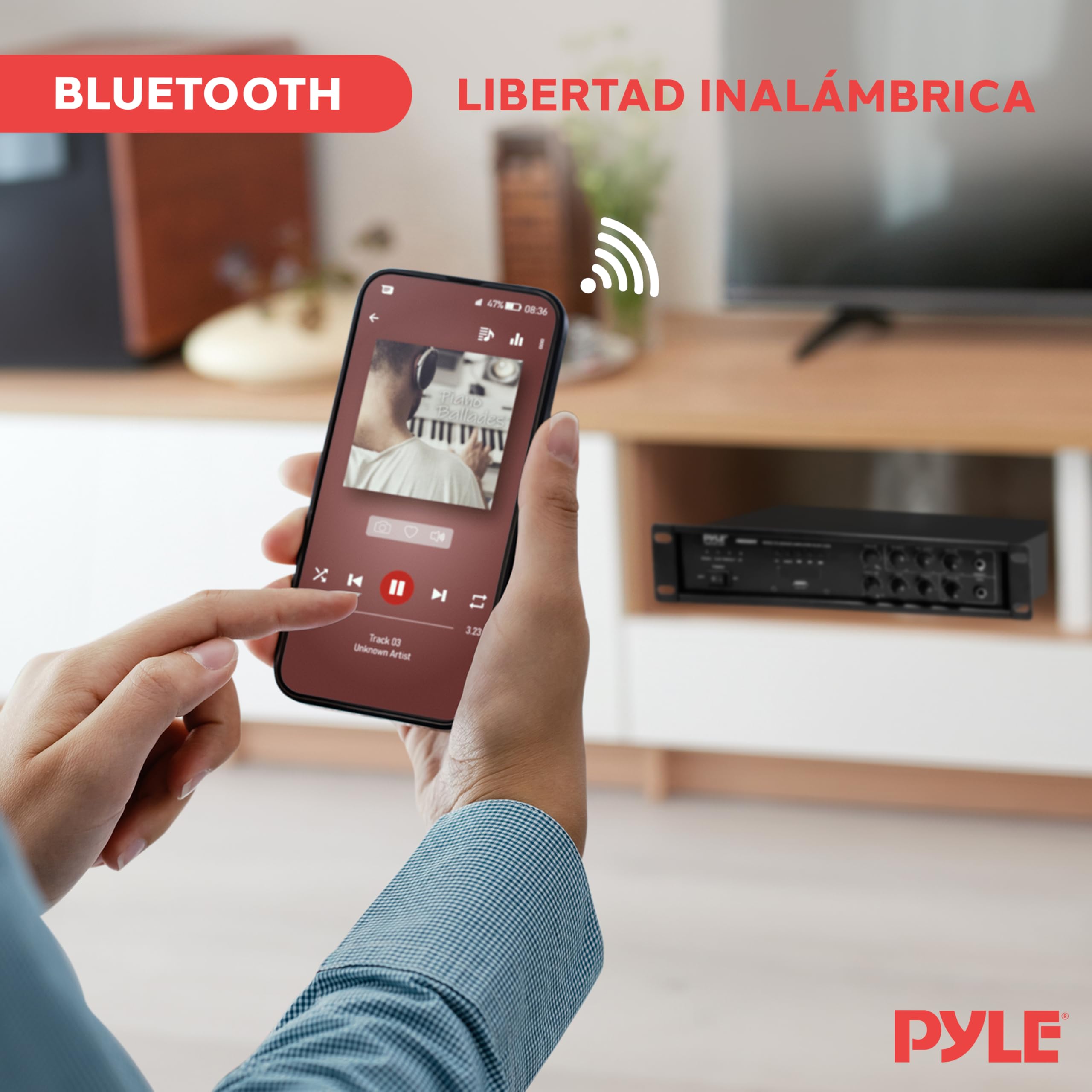 Pyle PMX3500PH - Amplificador de Mezcla de Audio para el hogar con Bluetooth para el hogar, Receptor de Potencia estéreo con Radio FM, Pantalla LED Digital, USB/AUX/micrófono, óptico/coaxial, AC-3