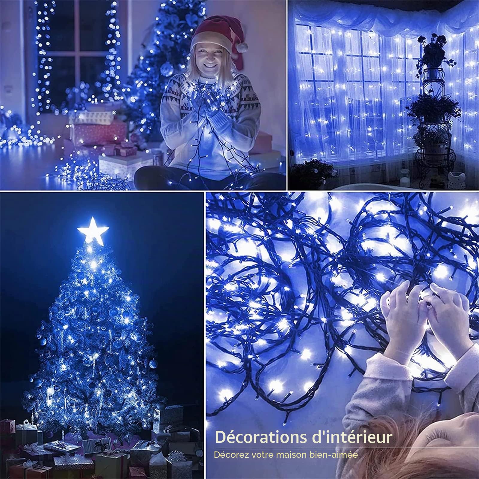 Luccika Guirlande LED Intérieur/Extérieur, 8 Modes d'Éclairage, Contrôleur 31V avec Mémoire, IP44 Étanche, Câble Vert, pour Noël, Fêtes et Décorations (Bleu, 25M 500LED)