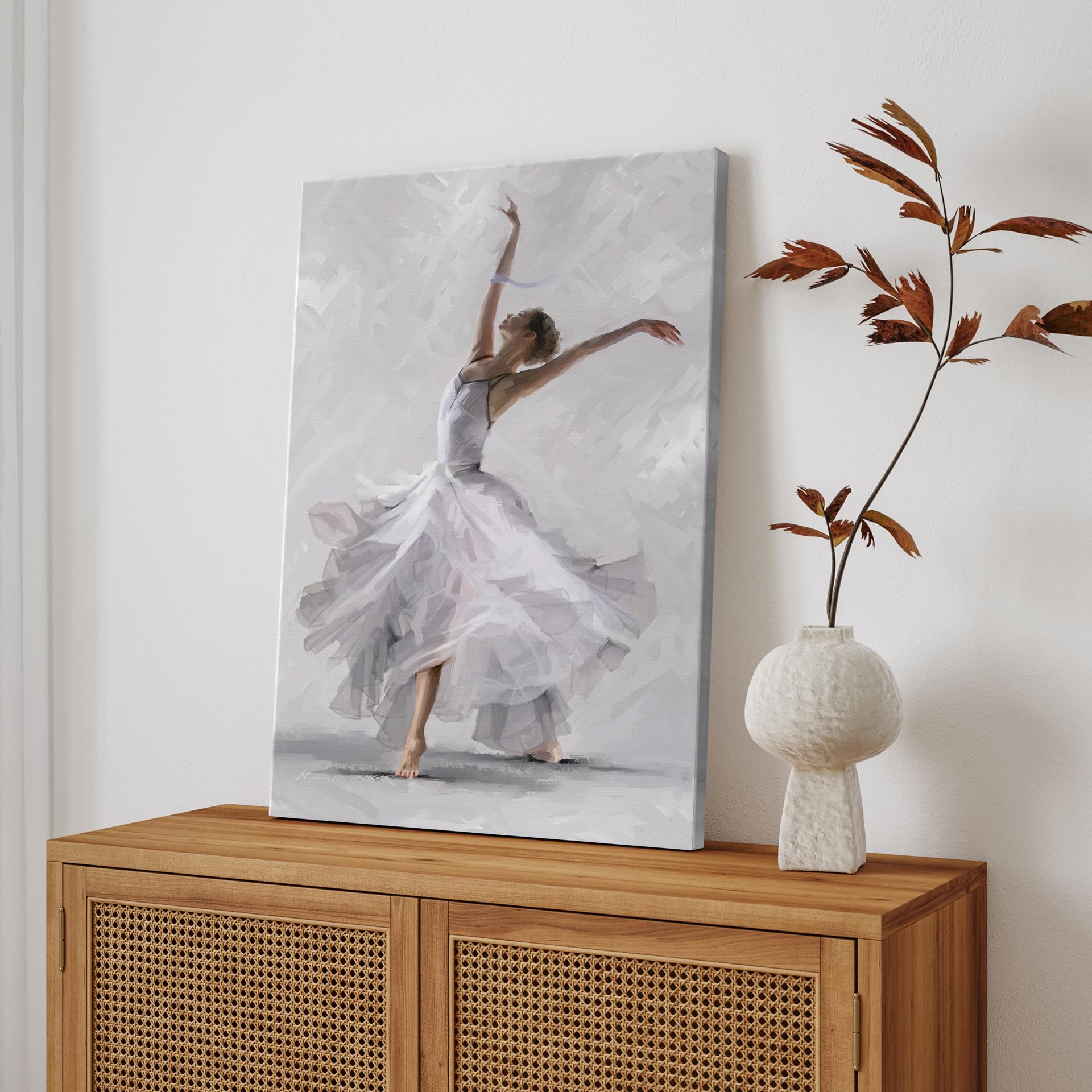 STYLER Leinwandbild Dancer 60 x 80 cm (AUFHÄNGFERTIG) – Anmutige Ballerina in bewegender Darstellung – Gemaltes Kunstwerk im Hochformat