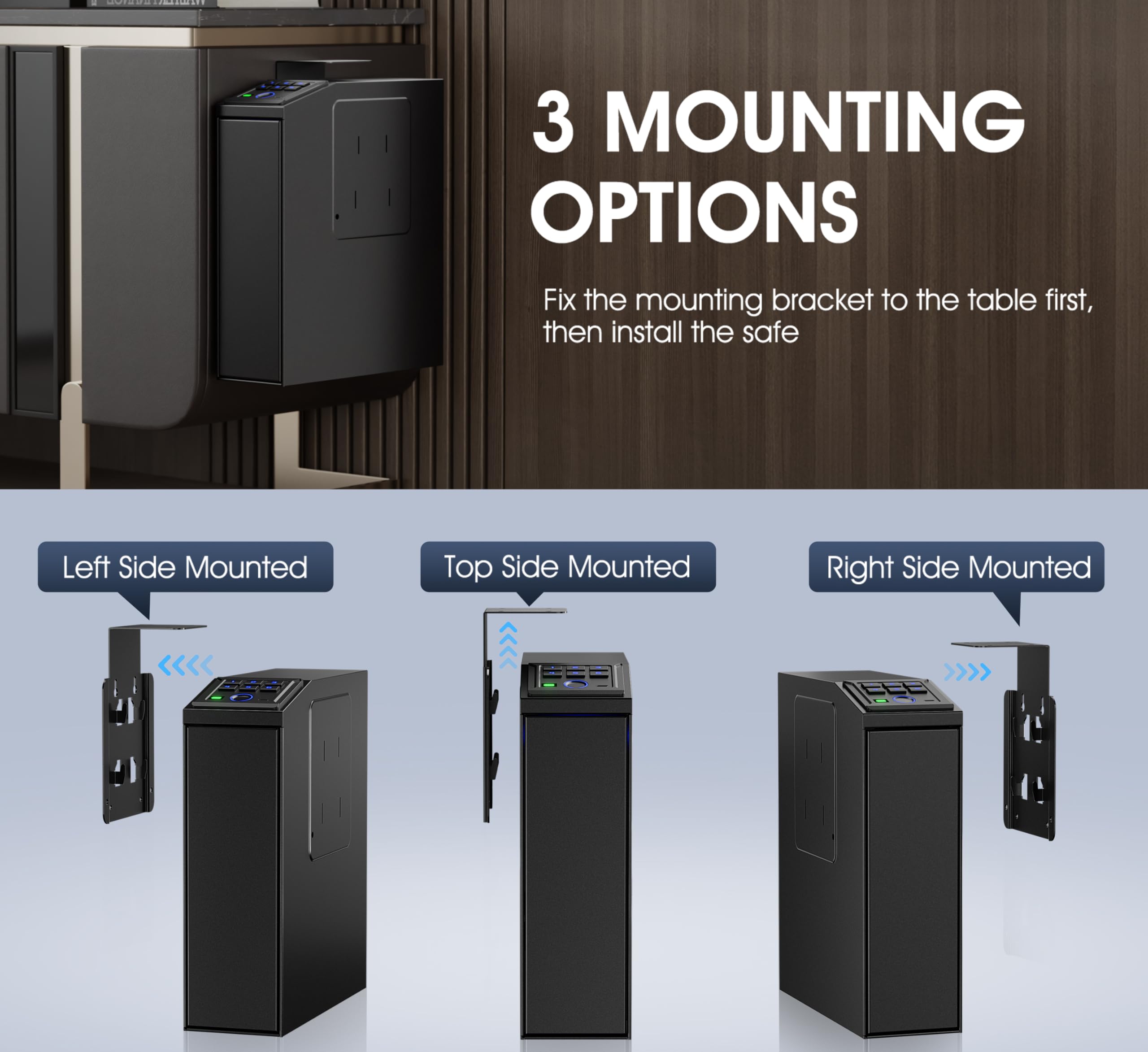 ORARAER Gun safe, Biometric Slider safe for handgun, 4 Ways Unlock with Fingerprint, Key Access,Code, Mounted Nightstand Pistol Safe and Gun Lock Box for Car, Truck,Wall,Valentines Day Gifts for Him