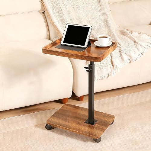 Miniatura 8 de Mesas de sofá de altura ajustable que se deslizan debajo del sofá, mesa giratoria de 360 con rueda, mesa auxiliar en forma de C para sofá, mesa C