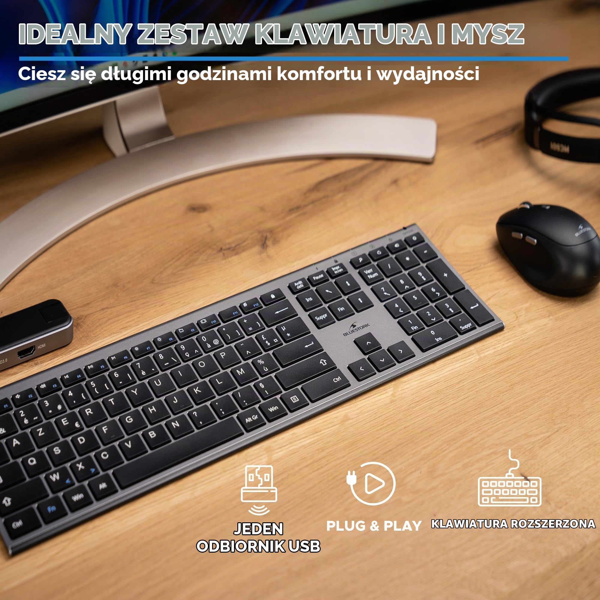 BlueElement Zestaw bezprzewodowej klawiatury i myszy Grapheme