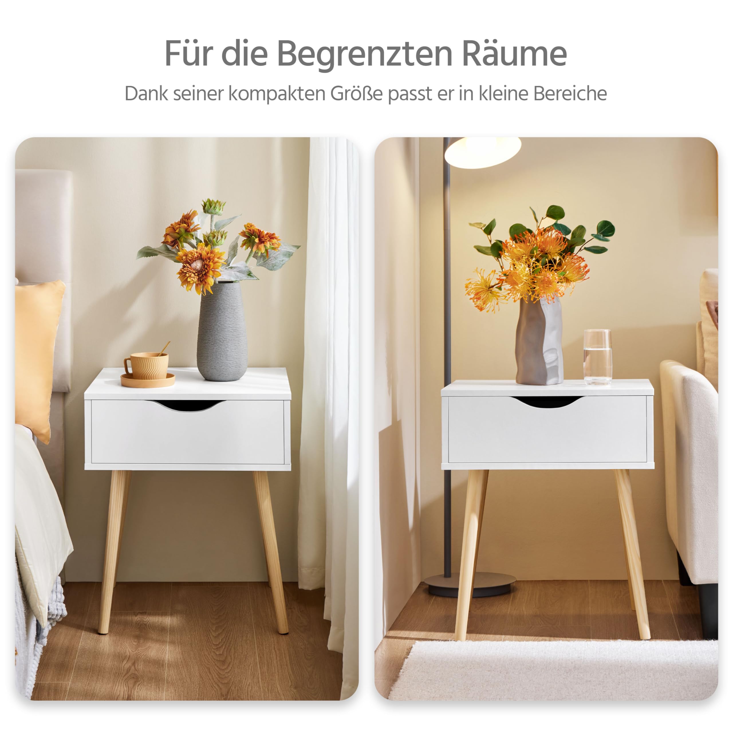 Yaheetech 2X Nachttisch Beistelltisch Nachtschrank mit Schublade und 4 Holzbeinen Skandinavischer Sofatisch aus Holz Nachtkommode für Schlafzimmer/Wohnzimmer, Weiß | Beistelltisch Nachtschrank Skandinavischer Sofatisch aus Holz Nachtkommode für Schlafzimm