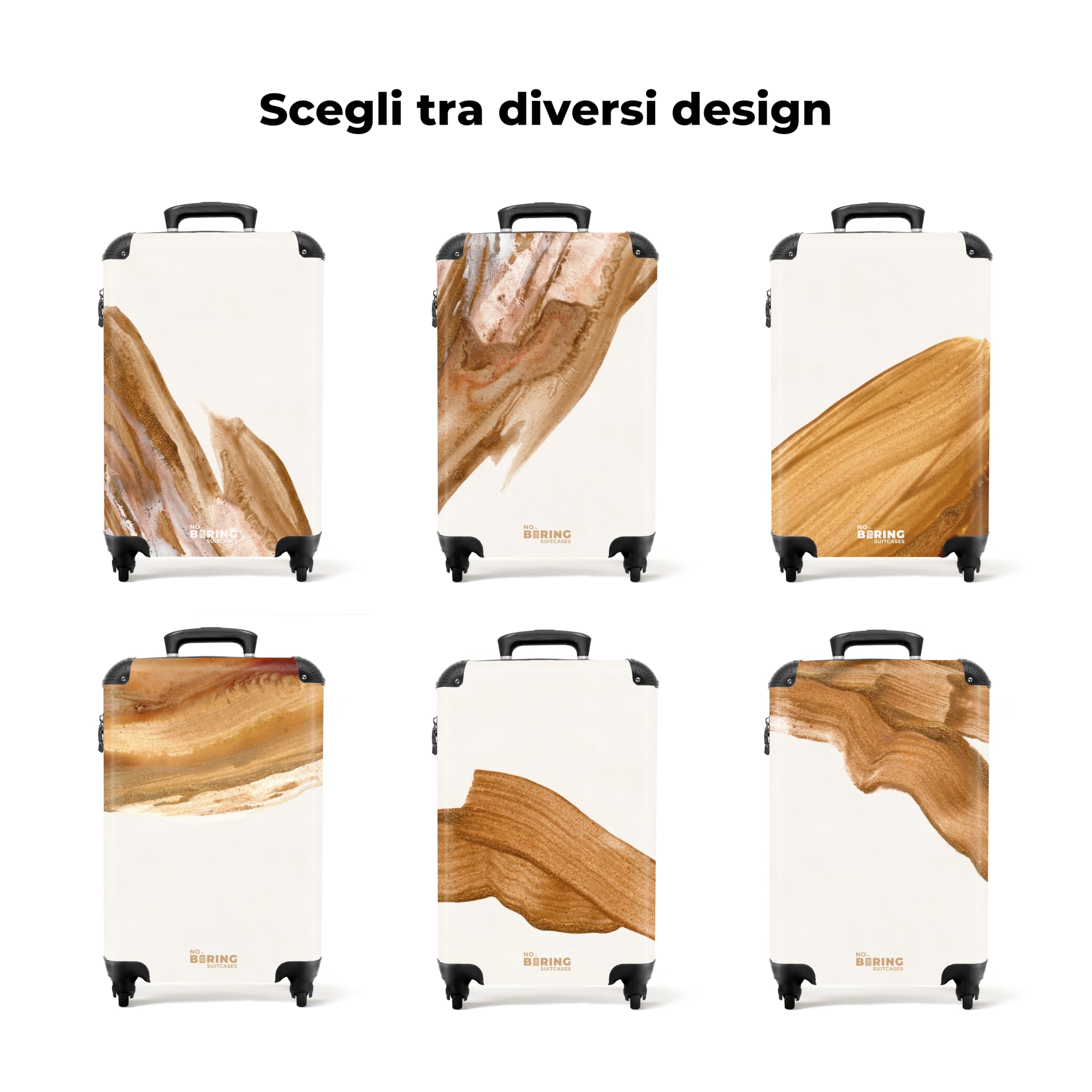 NoBoringSuitcases.com® Trolley Bagaglio a Mano 55x40x20, Bagaglio da 10 kg con Ruote, Valigia Rigida Leggera, Trolley Cabina con Paillette Dorate, Disponibile in 6 Design, Valigia per Aereo