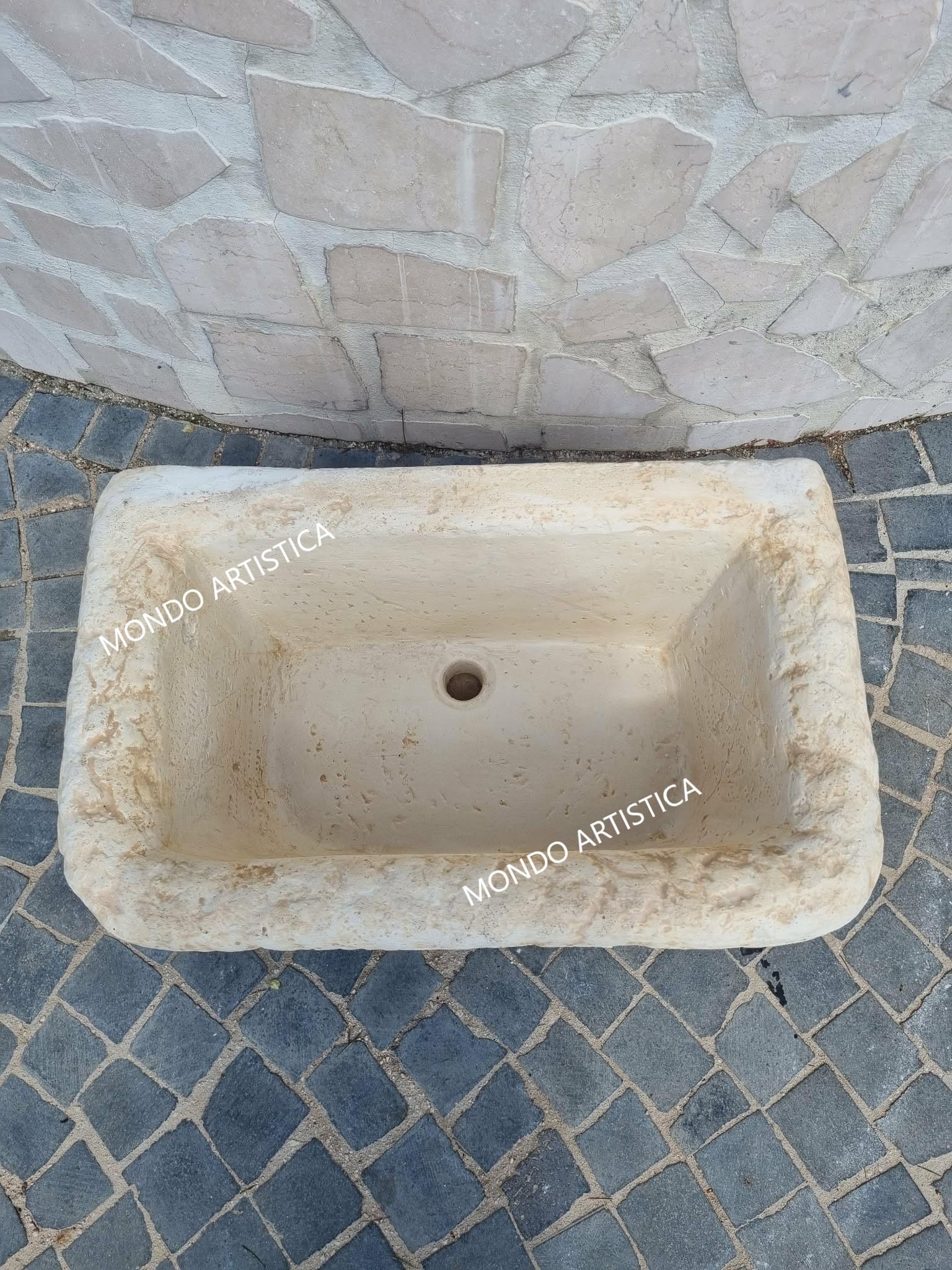 Lavandino Da Esterno In Cemento 60x37x30 Cm, Lavello Fontana da Giardino Artigianale, Resistente Alle Intemperie, Antigelo