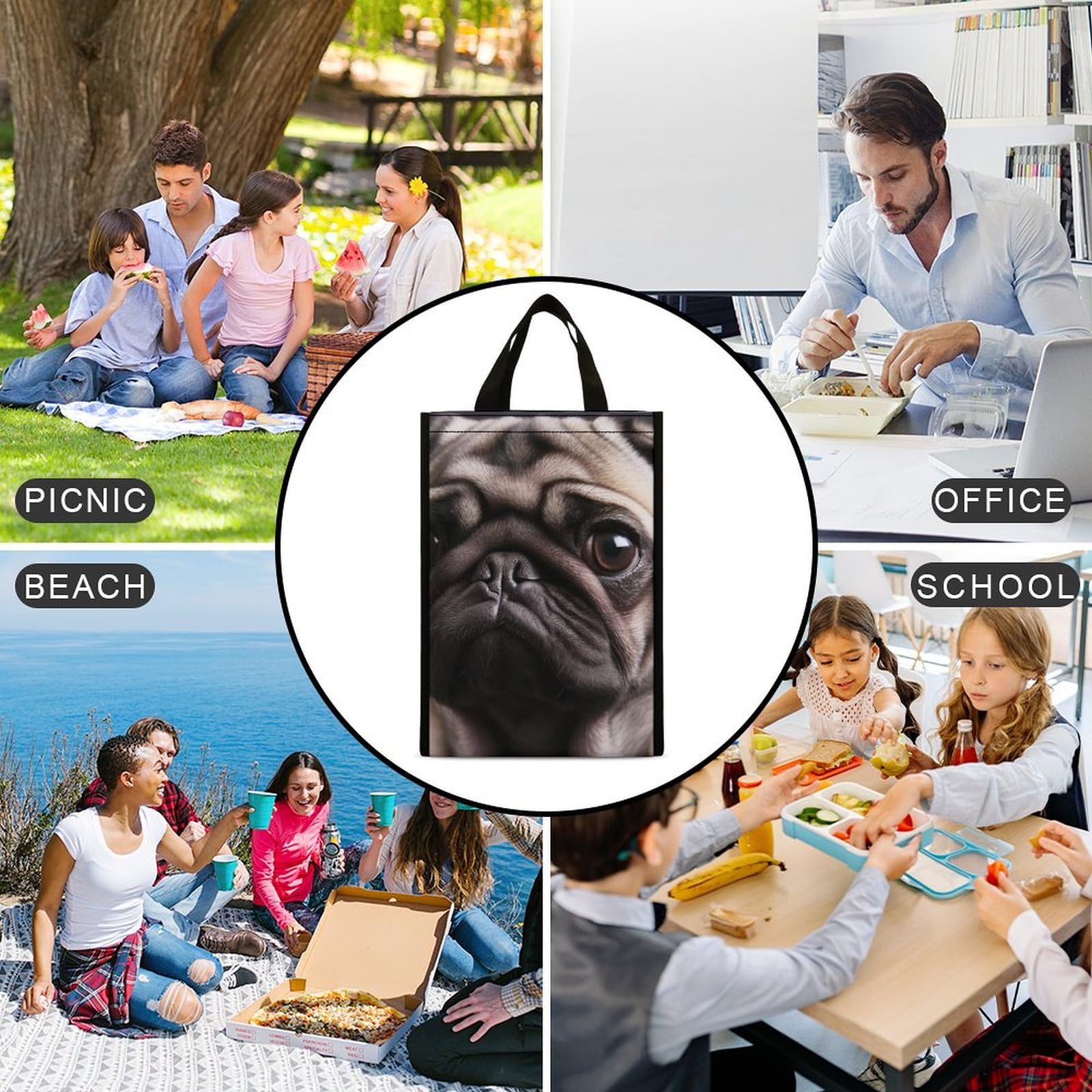 Amazon.com: Insulated Lunch Bag for Women Men Pug Lunch Box  display picture 1