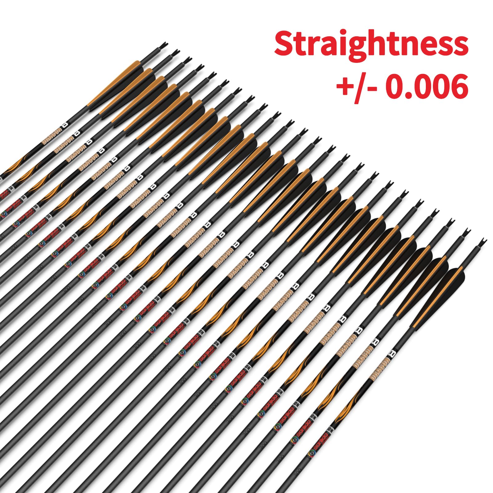 Sanlida Dragon 8 Carbon Hunting Arrows 24-Pack 360 Spine With Dragon X9 Stabilizer - Pure Carbon Archery Set
