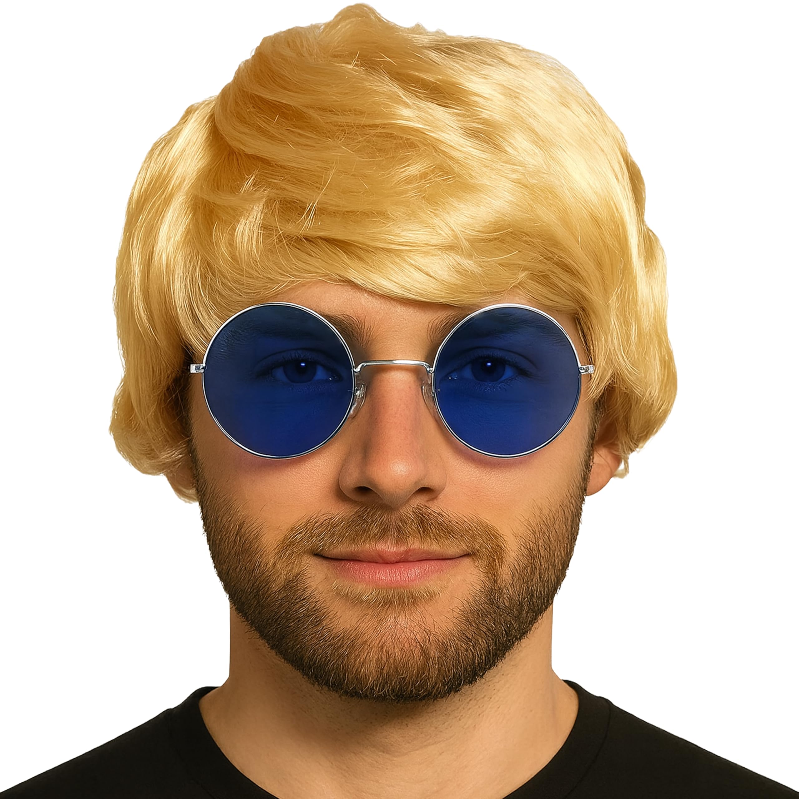 Mens Blonde Boyband Wig with Fringe Fancy Dress Accessories - Short Blonde Wig Men Hair Accessory for Britpop Party 60s 70s and 80s Fancy Dress Adult - Synthetic Short Hair as Halloween Accessories