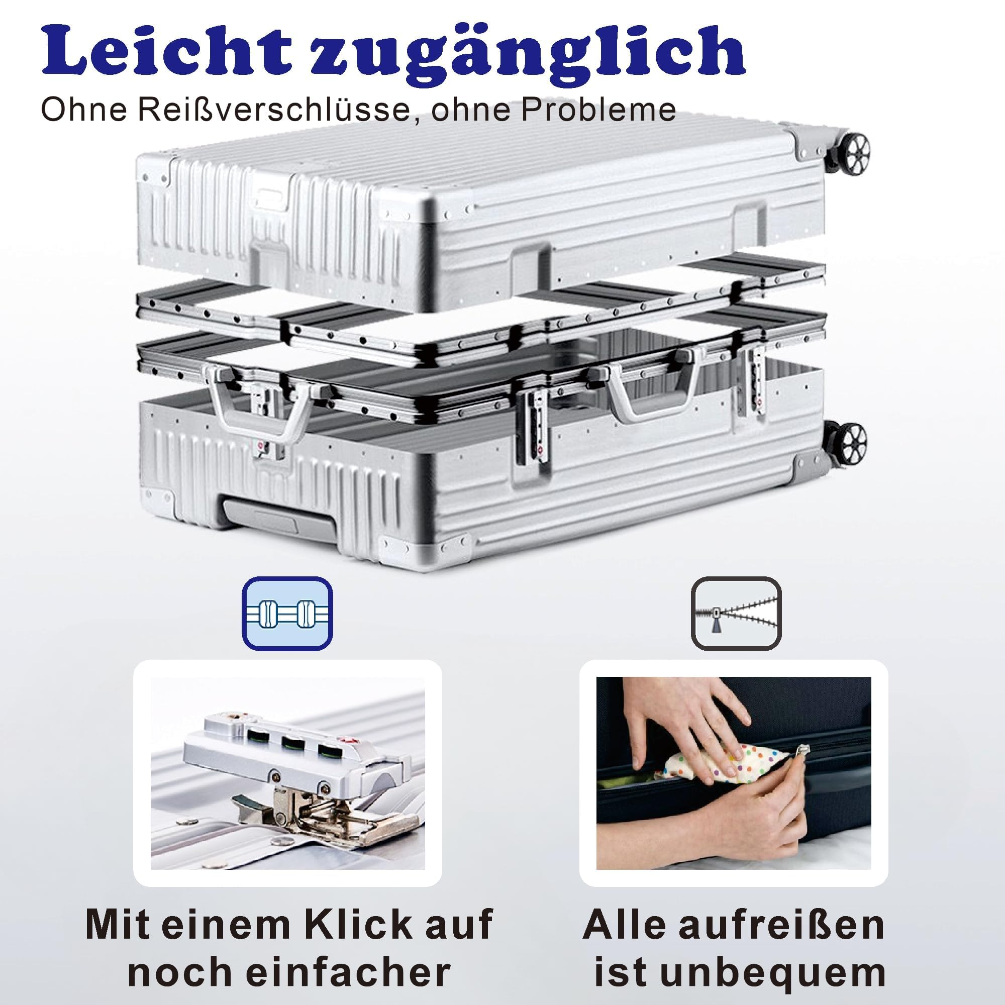 Aoliwei Aluminiumrahmen Koffer S (55cm) Handgepäck – Leichter 100% PC Hartschalen-Trolley in Metall-Optik, 35L Business Reisekoffer mit TSA, 4 leisen 360° Rollen, Schwarz