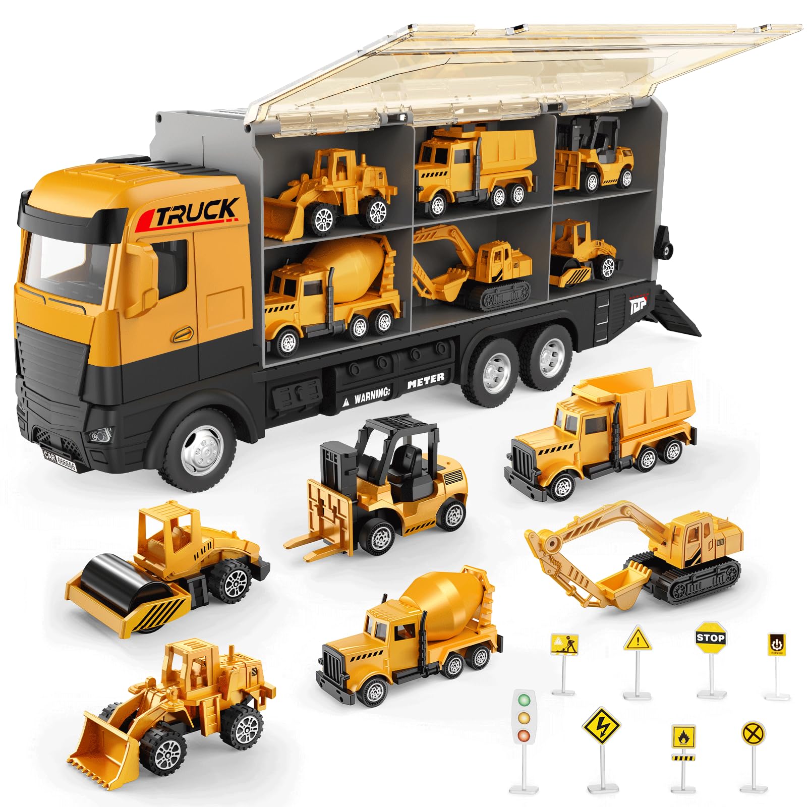 Construction Truck Storage Carrier Toy Set for Kids Ages 3-8
