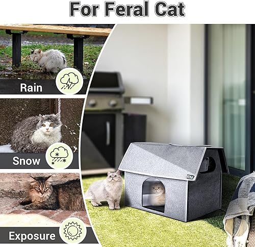 Miniatura 2 de MIU COLOR Casa para gatos al aire libre, casa extragrande resistente a la intemperie para gatos al aire libre, refugio cálido para gatos con