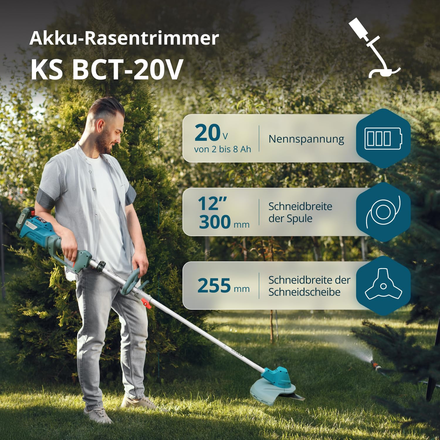 K&S Könner&Söhnen Zestaw do urządzeń ogrodowych zasilanych akumulatorem, do pielęgnacji trawnika, KS 33LM-BCT20V-SET 20 V i kosiarka (5 pozycji) do pielęgnacji trawnika, ładowarka + akumulator 4 Ah