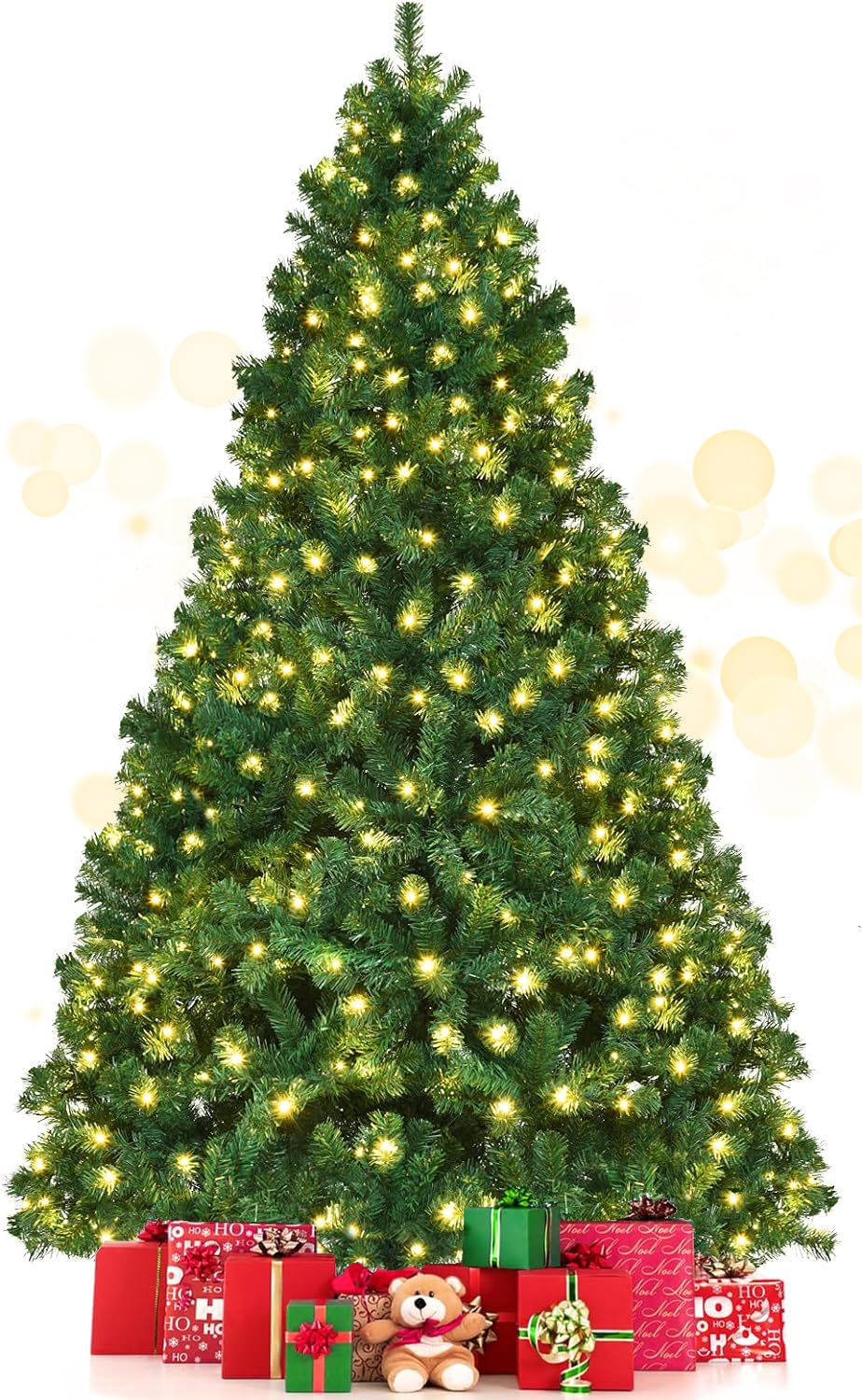 DREAMADE 7.5ft Prelit Christmas Tree, Indoor Xmas Tree w/ 1346 PVC Branch, Pre-Strung 400 Warm White LED Lights & Metal Hinge, Artificial Christmas Tree for Home, Holiday, Party Decoration