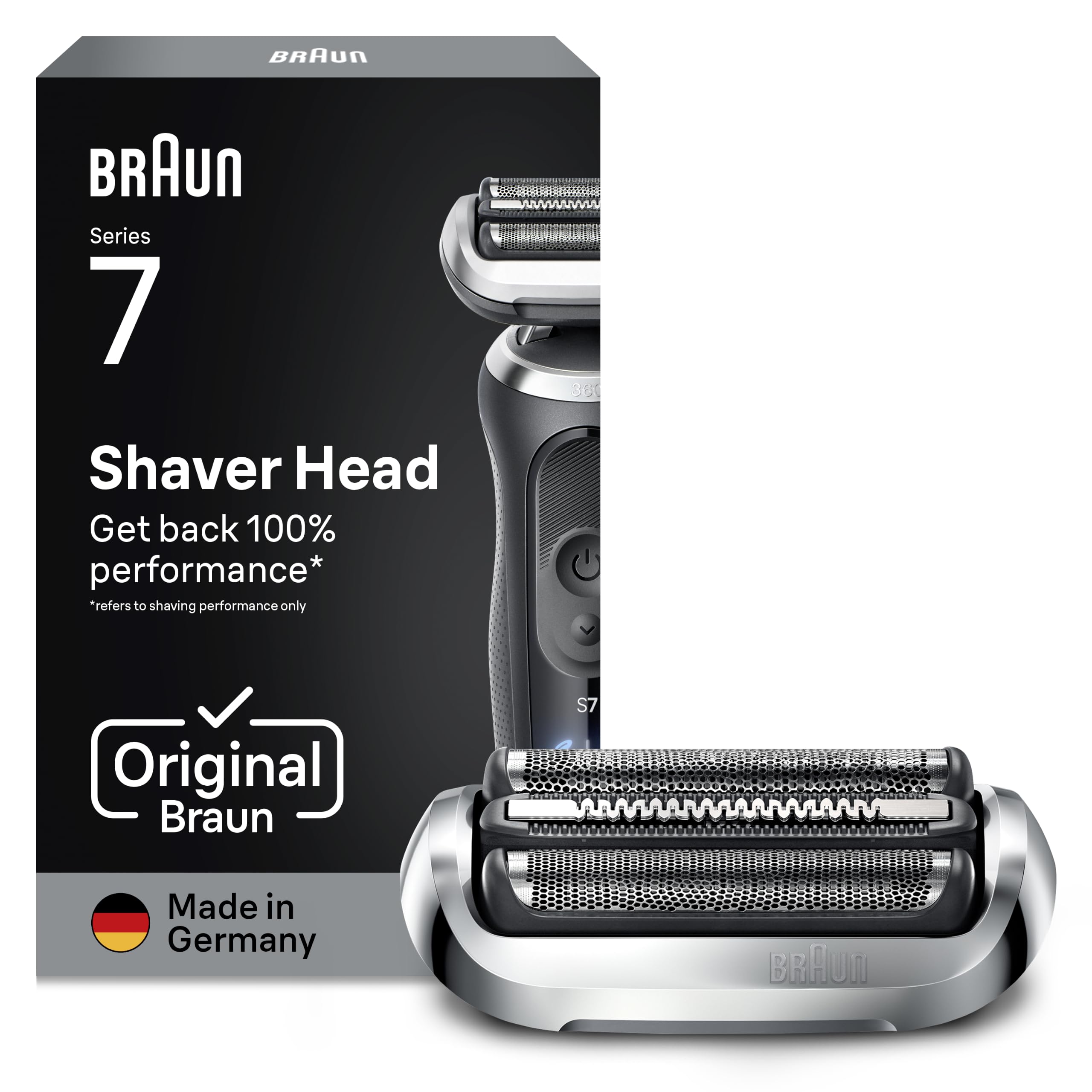 Braun Tête De Rasoir Electrique Homme Series 7 74S ORIGINALE, Argent, Remplacement De La Grille Pour Un Rasage De Près, Lames Flexibles, Elément De Rechange OFFICIEL Pour Rasoirs 70, 71, 72