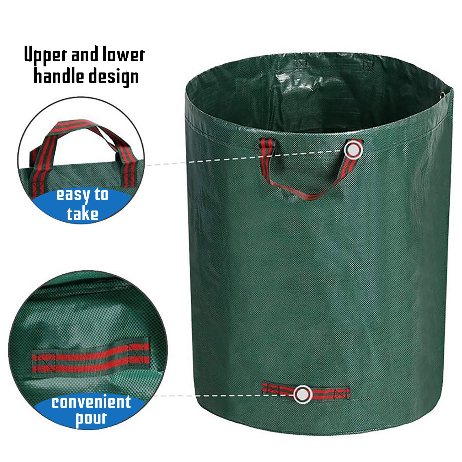 Sac de Déchets de Jardin, Sacs de Jardin Robustes avec Poignées, Sac de Jardin Réutilisable, avec 3/4 Poignées Sacs à Feuilles de Terrasse Robustes pour Ramasser Les Feuilles 100L+120L