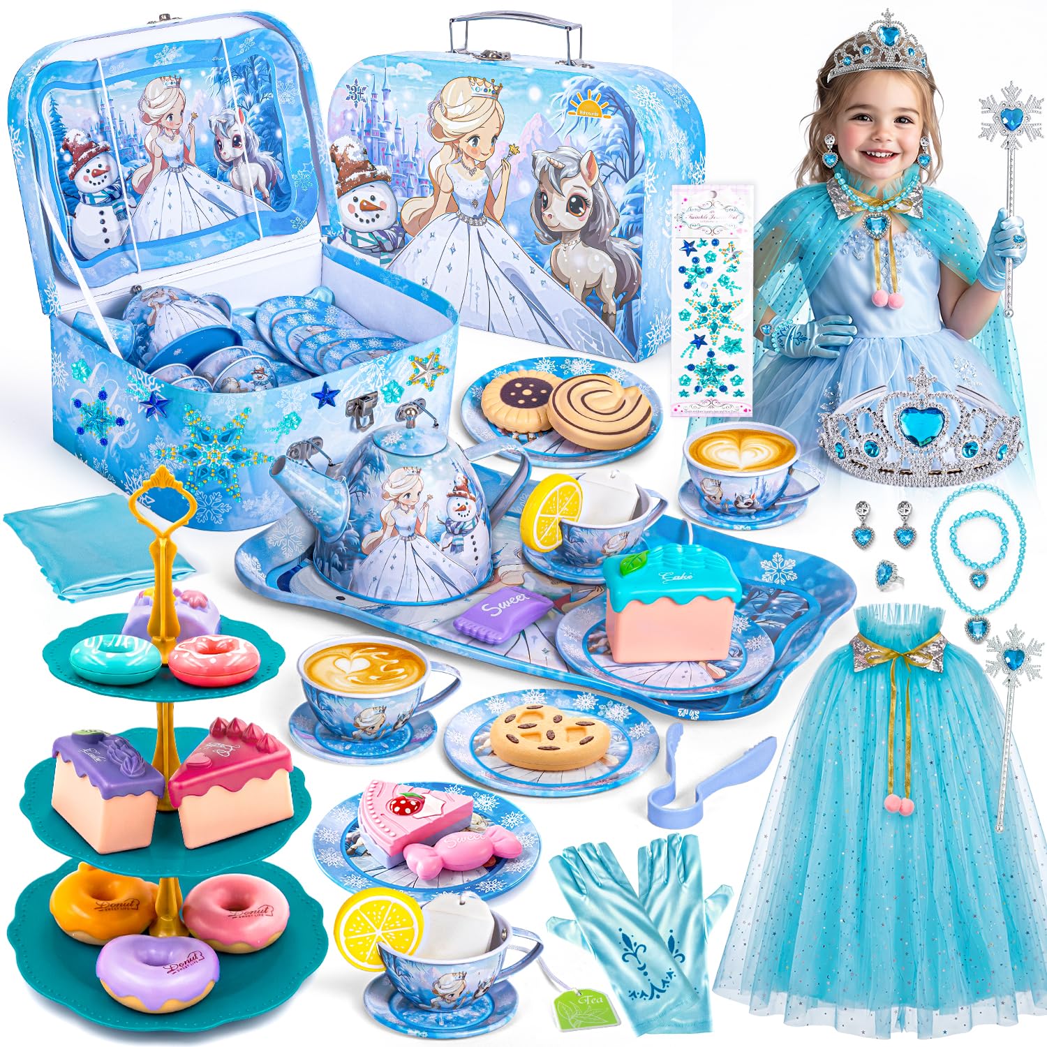 Hohosunlar Tea Party Set for Toddlers 3-5, Girl Tea Set & Princess Dress Up