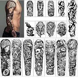 Tatuagens temporárias de braço inteiro, 8 folhas e meio braço, à prova d'água, 8 folhas, adesivos de tatuagem extra grandes para homens e mulheres (22,83 x 7,25 cm)