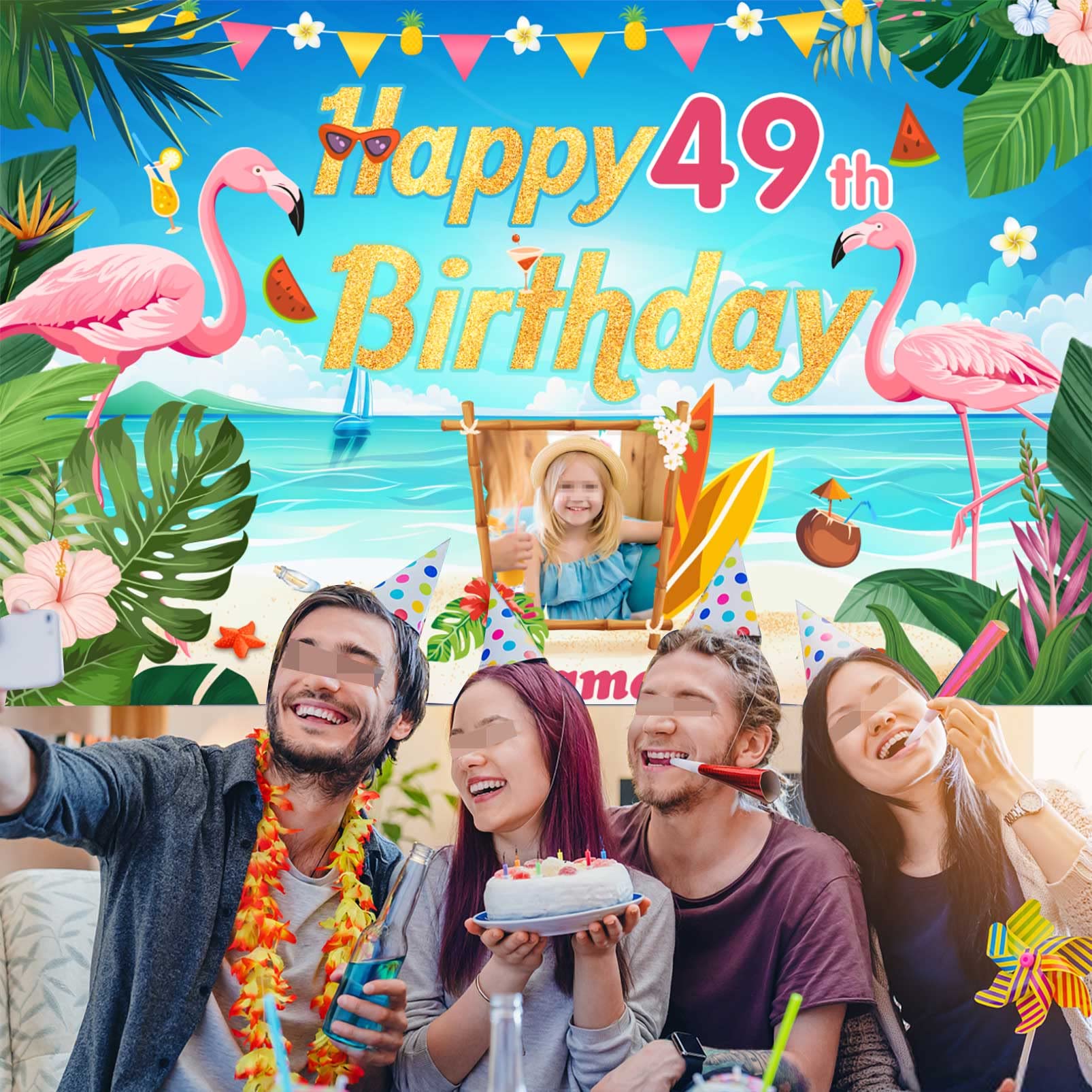 Snapklik.com : Custom Flamingo Theme 49th Birthday Decorations Banner