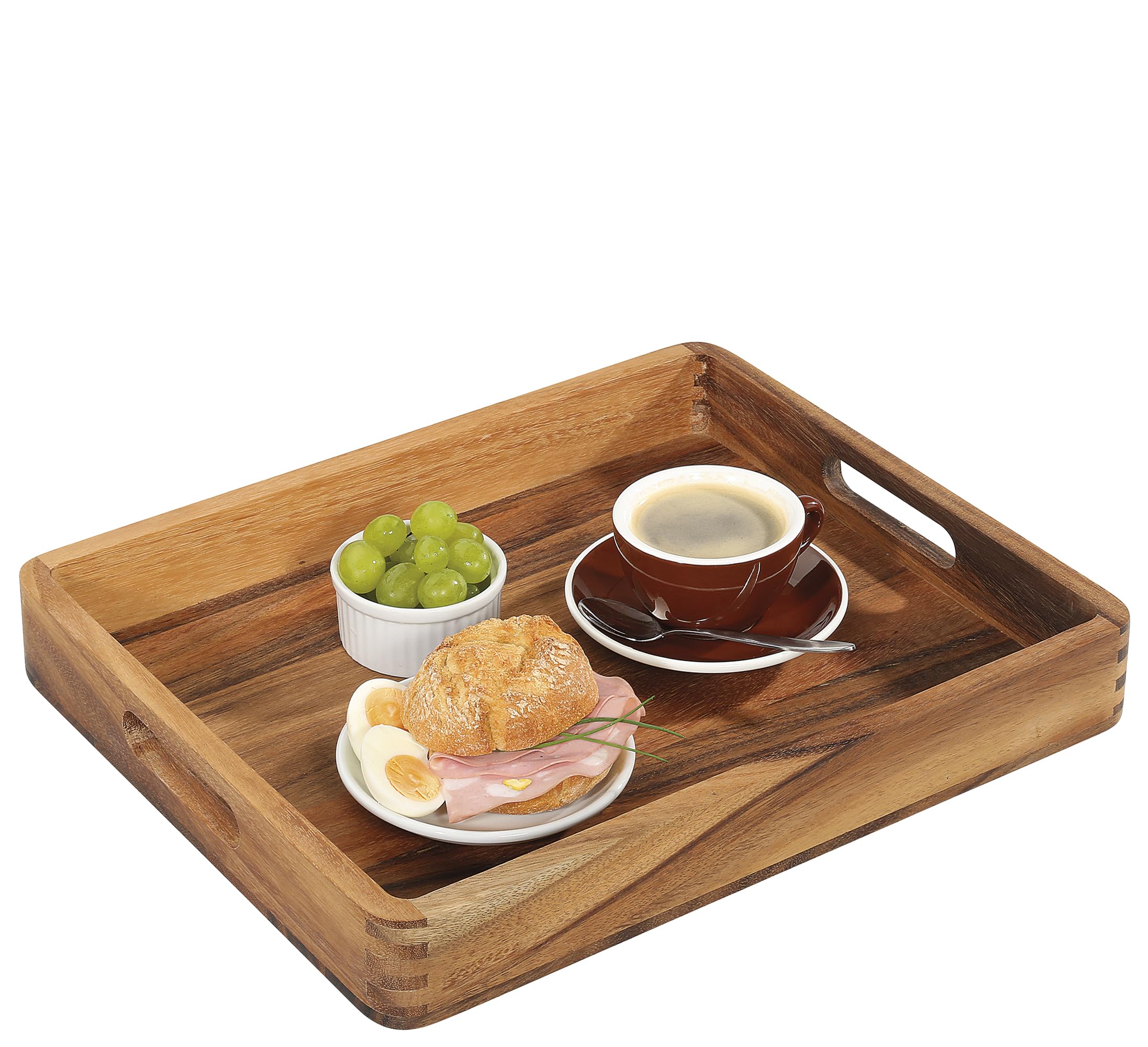 Zassenhaus Plateau de service en bois d'acacia - Plateau avec poignées - Plateau à petit-déjeuner - Plateau en bois décoratif - Plateau pour vaisselle - Bois dur issu de sources durables - 52 × 43 × 6