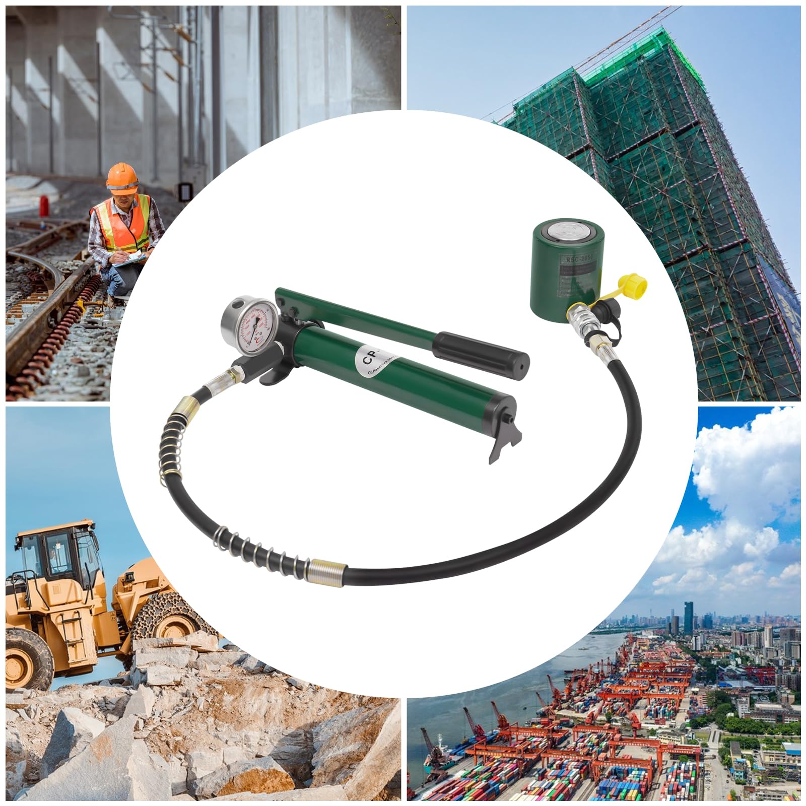 20 Ton Hydraulic Jack with CP-180 Manual Hydraulic Hand Pump with Pressure Gauge,2”Stroke Industrial Mini Hydraulic Lifting Cylinders for Bending Cutting Punching Machines