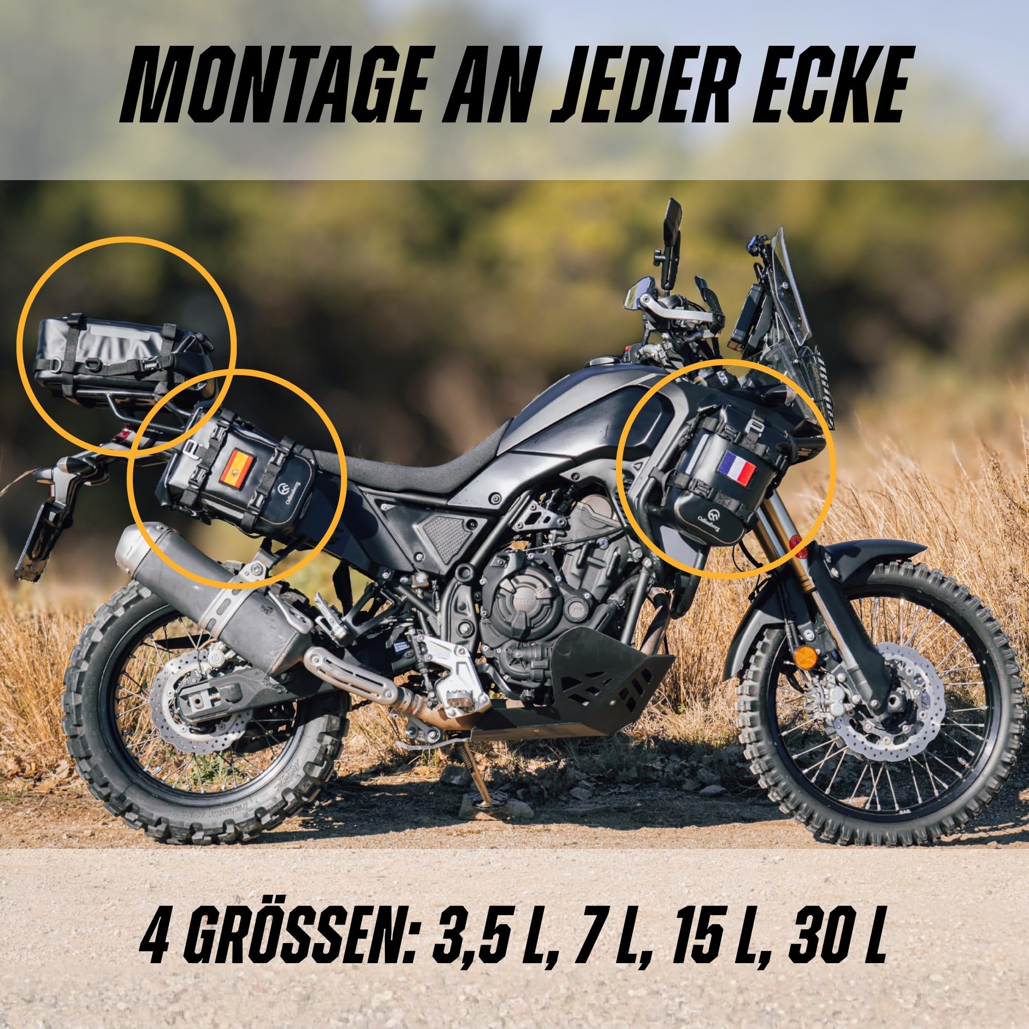 Odinsberg 7L Wasserdicht Hecktasche Motorrad | Sturzbügeltasche, Satteltasche, Sissybar Tasche, Seitentasche & Gepäcktasche | Kleine Motorradtasche für Enduro, Touring, Reise & Alltag