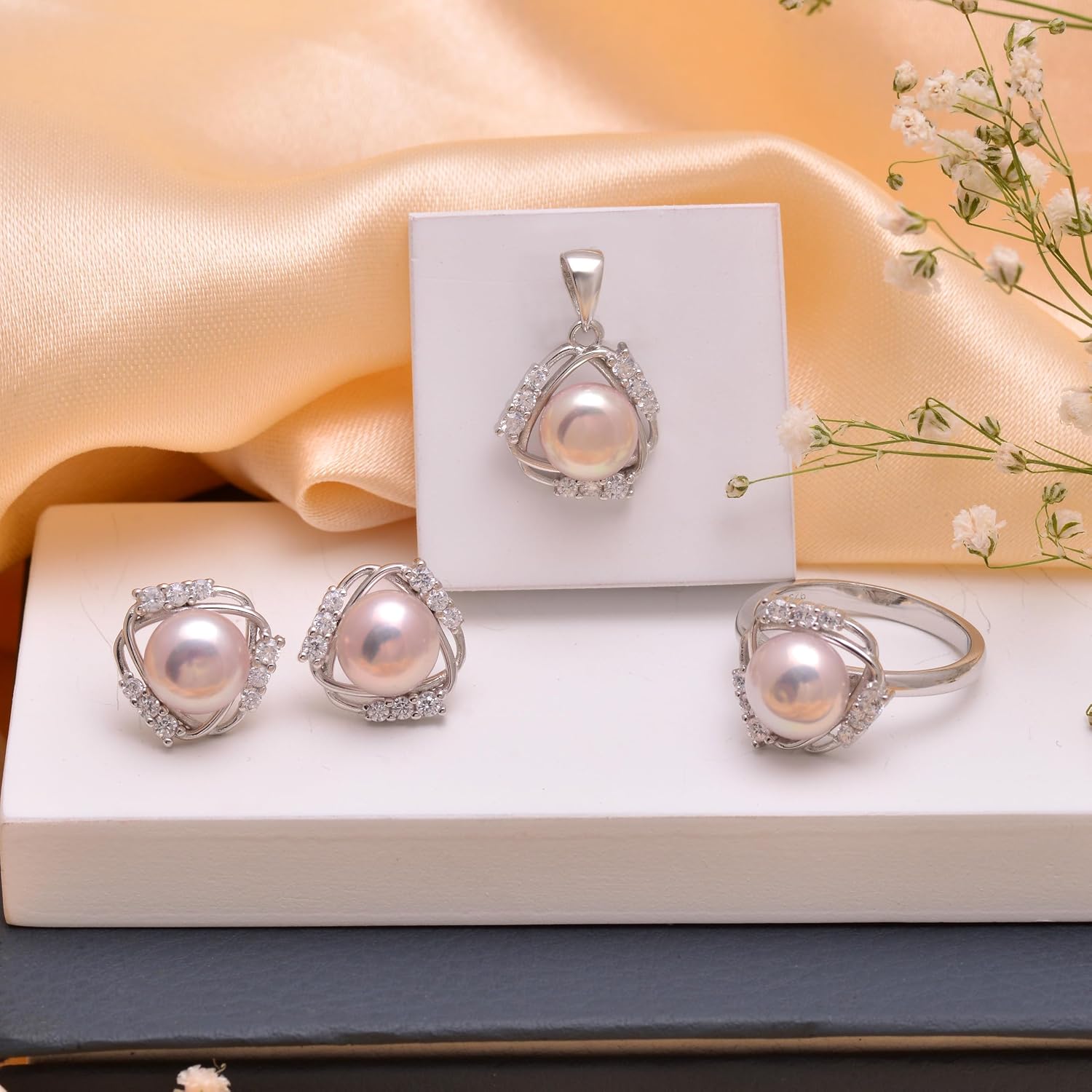 Pink Pearl Round Shape Earrings 925 Sterling Silver | Handmade Dangle Earrings | Elegant Gift for Her – Birthday, Wedding, Bridal Shower