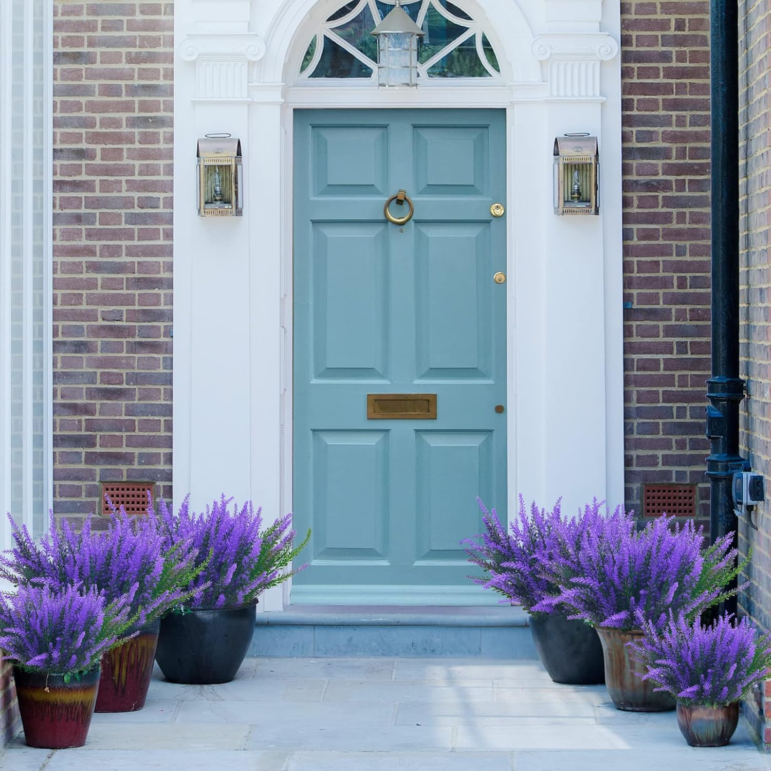 Aufind 24 Bundles Artificial Lavender, Outdoor Indoor UV Resistant Fake Faux Plant No Fade Plastic Greenery Shrubs Garden Porch Window Box Decorating Purple