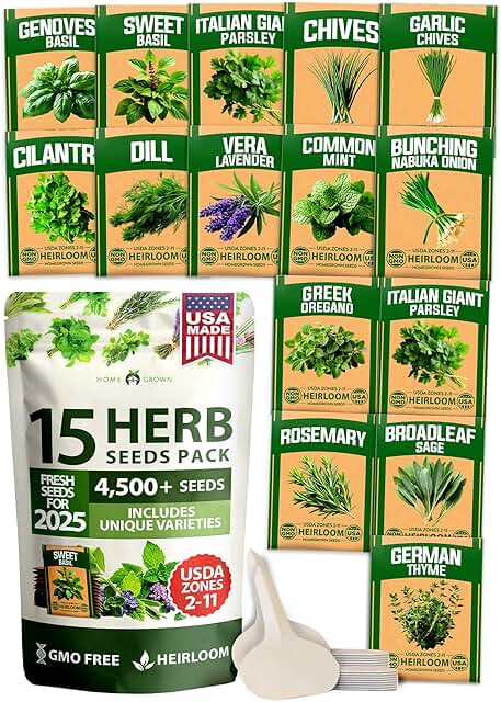 HOME GROWN 15 Herb Seeds for Planting 4,500+ Non-GMO Heirloom Seeds | Ex...