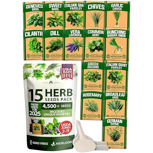 HOME GROWN 15 Herb Seeds for Planting 4,500+ Non-GMO Heirloom Seeds | Extra Large Variety Pack Herb Kit – Indoor Outdoor & Hydroponic | Culinary Seed Set | Grow Your Own Herbs | Gardening Gift