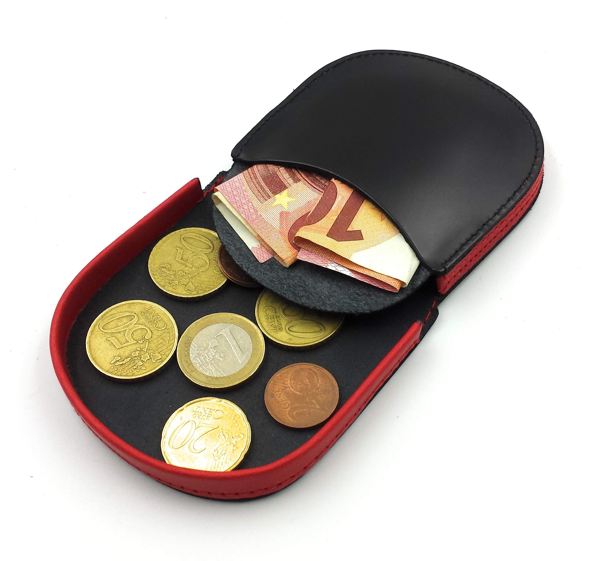 franartPiel - Taconera, monedero de tacón clásico hecho a mano en Piel Ubrique - Pequeña cartera de cuero auténtico para llevar tus monedas (Negro/Rojo) — view 4