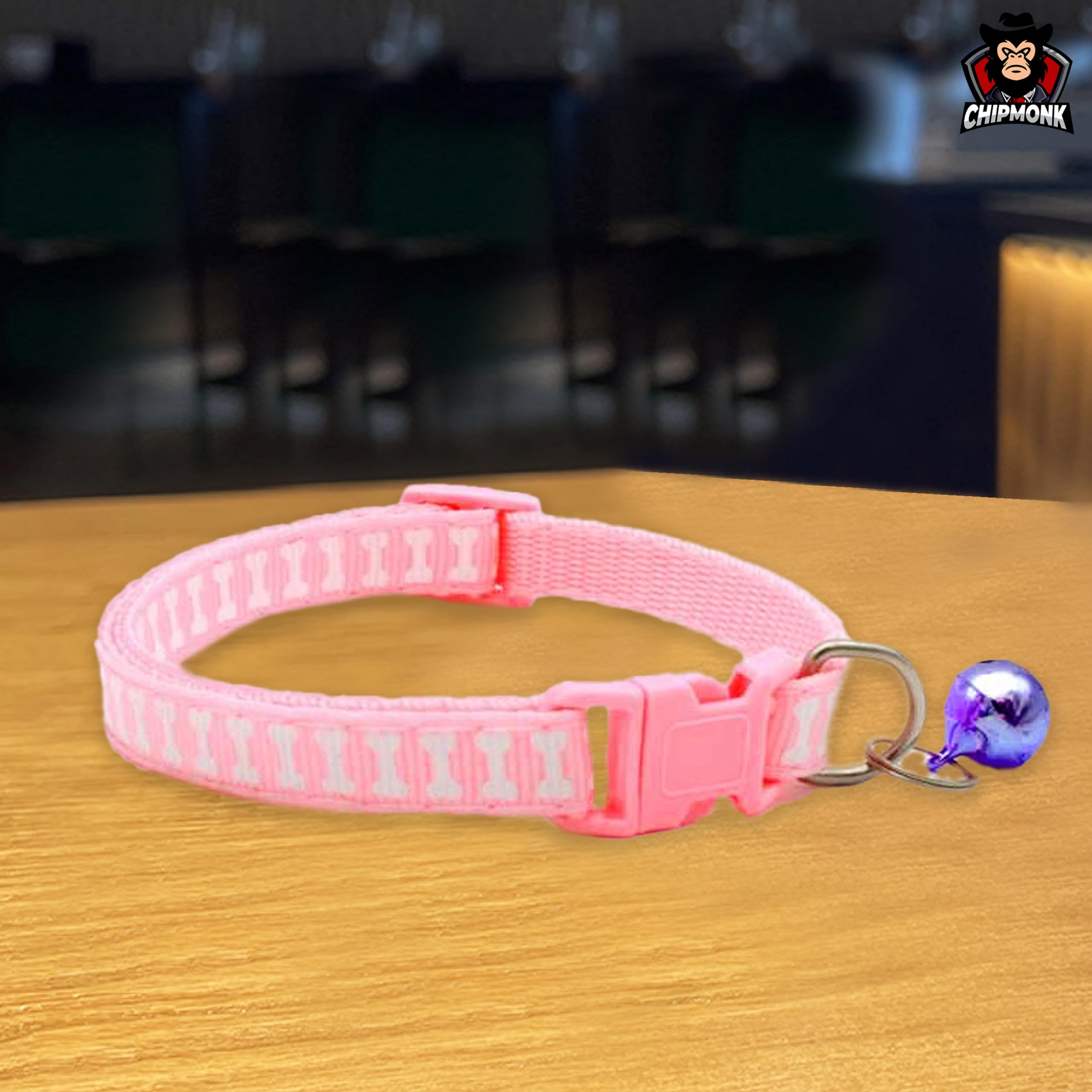 Chipmonk Cat & Puppy Collar with Bell,Kitten & Small Dogs Soft Adjustable,Safe,Solid & Protective Breakaway for Cats & Puppies,Cute Kitty Neckband with Multi Bones Print-(Pink) 1