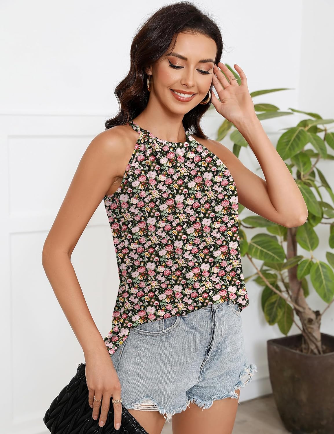 Summer Halter Tank Tops for Women Loose Fit Pleated Tie Back Sleeveless Tops Casual - Image 5