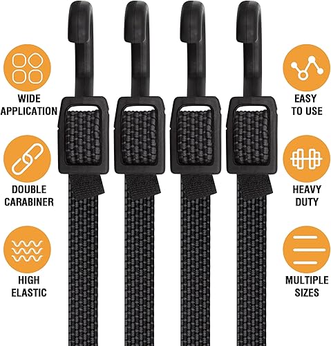 Miniatura 4 de Cuerdas elásticas con ganchos resistentes, cuerdas elásticas planas ajustables con ganchos de 40 pulgadas, correas elásticas negras de goma con