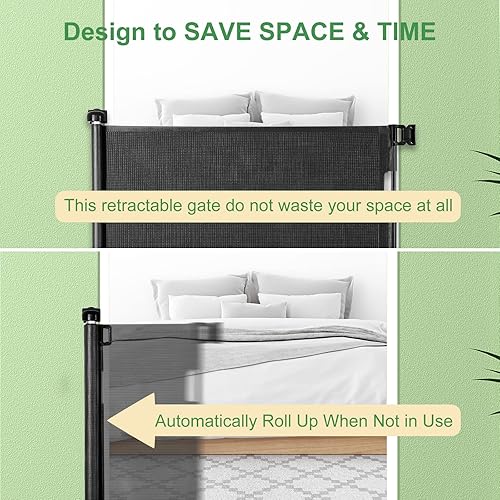 Miniatura 4 de Puerta retráctil mejorada para bebés, puerta de seguridad extra ancha para niños o mascotas, 33 pulgadas de alto, se extiende hasta 71 pulgadas de