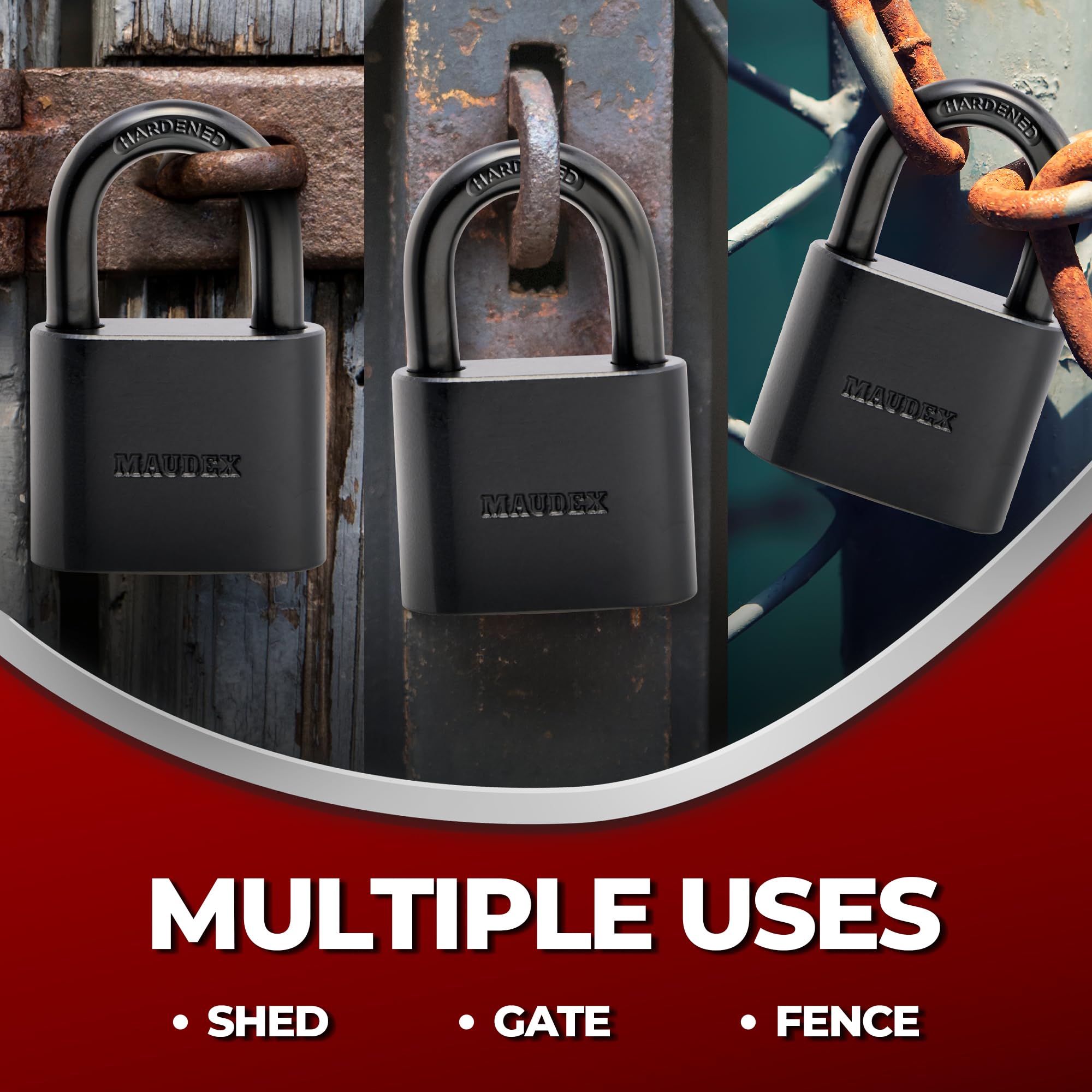Maudex® PBK40 Padlock, All-Weather Protection with 5 Keys, Brass Cylinder, Weather-Resistant Coating for Outdoor Shed Gate - Image 3
