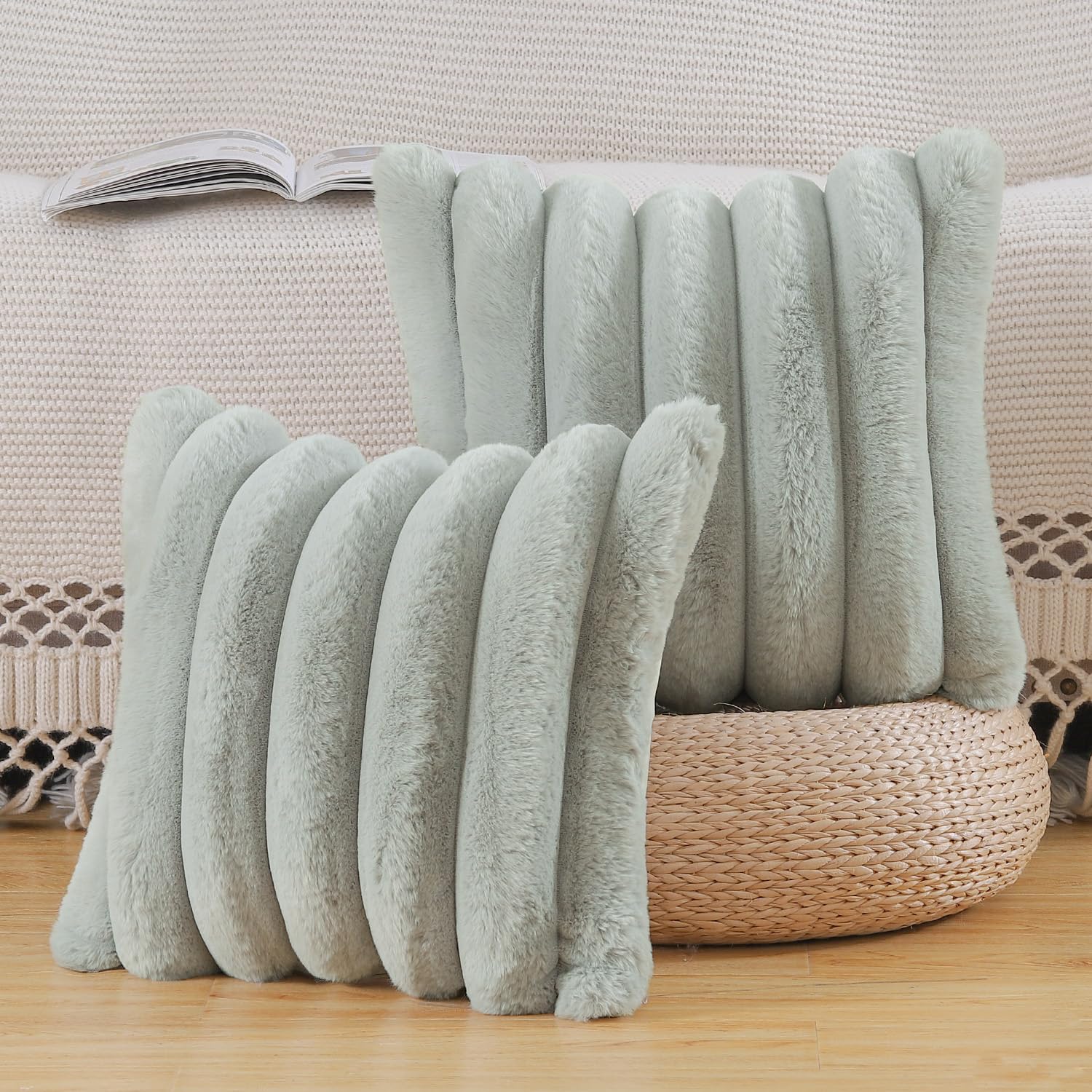 Madizz Plush Faux Fur Throw Pillow Covers 18x18 inch