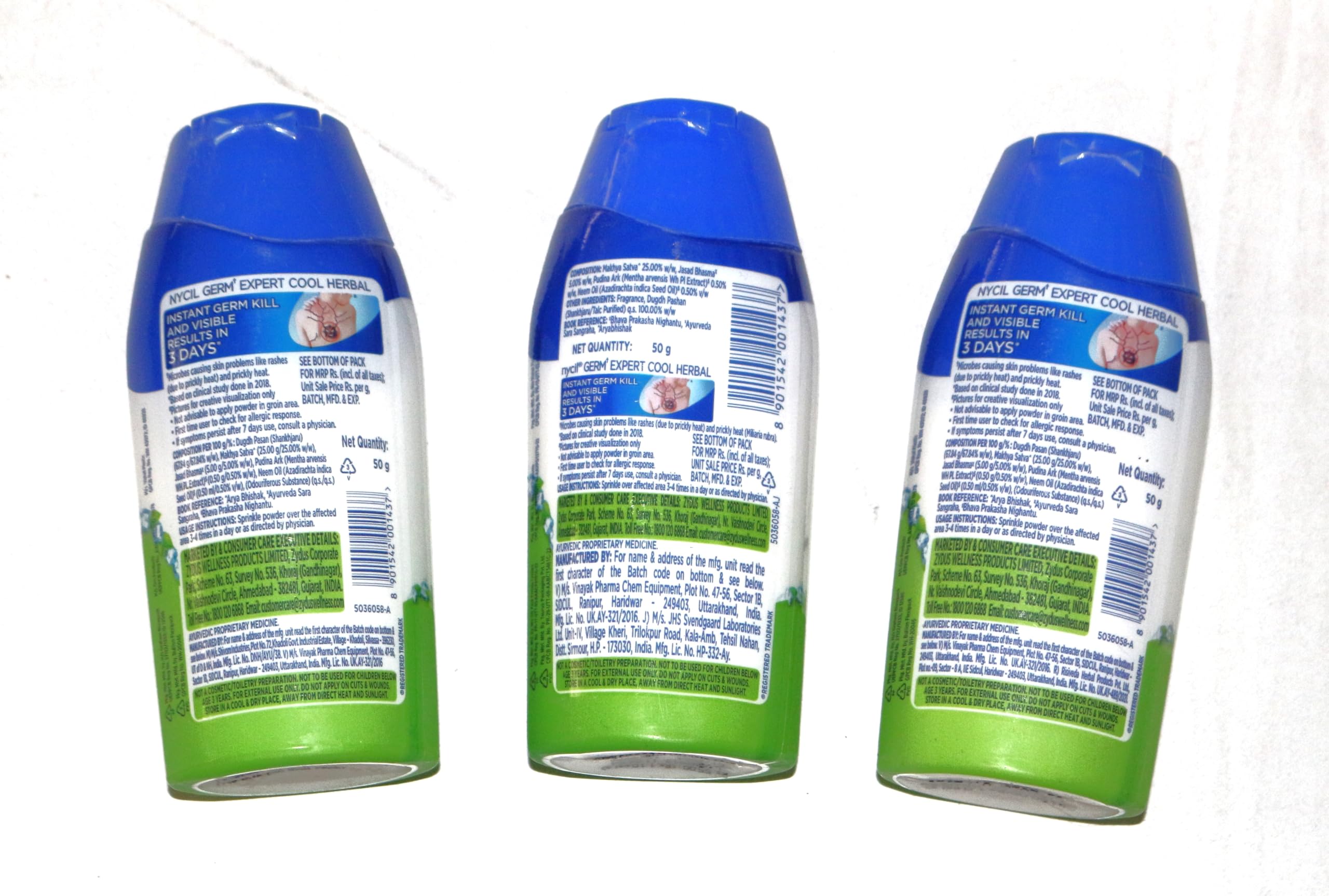 Generic 3 x Nycil Cool Herbal Talcum Powder - 50g