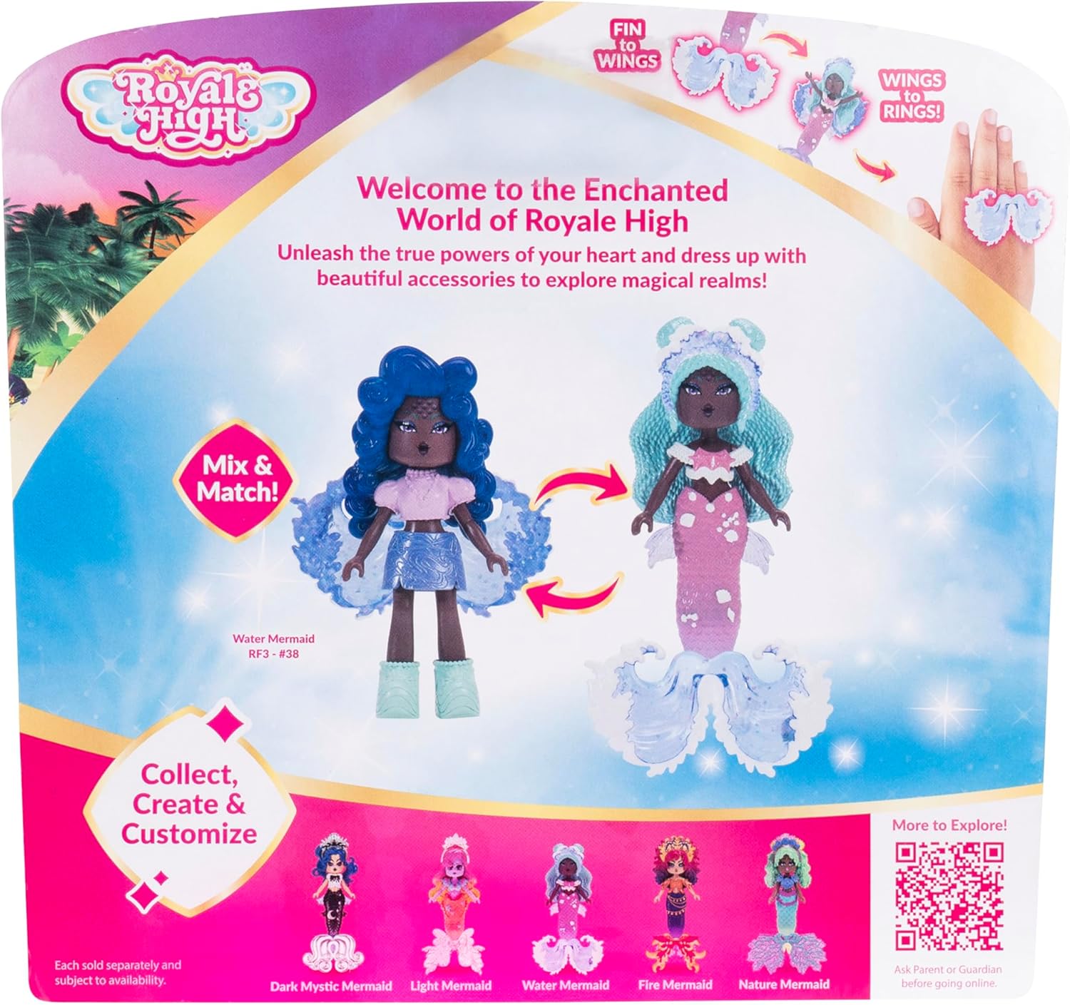 Royale High 3” Water Mermaid Fashion Doll - 1 Figure with 9 Fashion Accessories - Virtual Item Code Included - Series 3 - Ages 5+