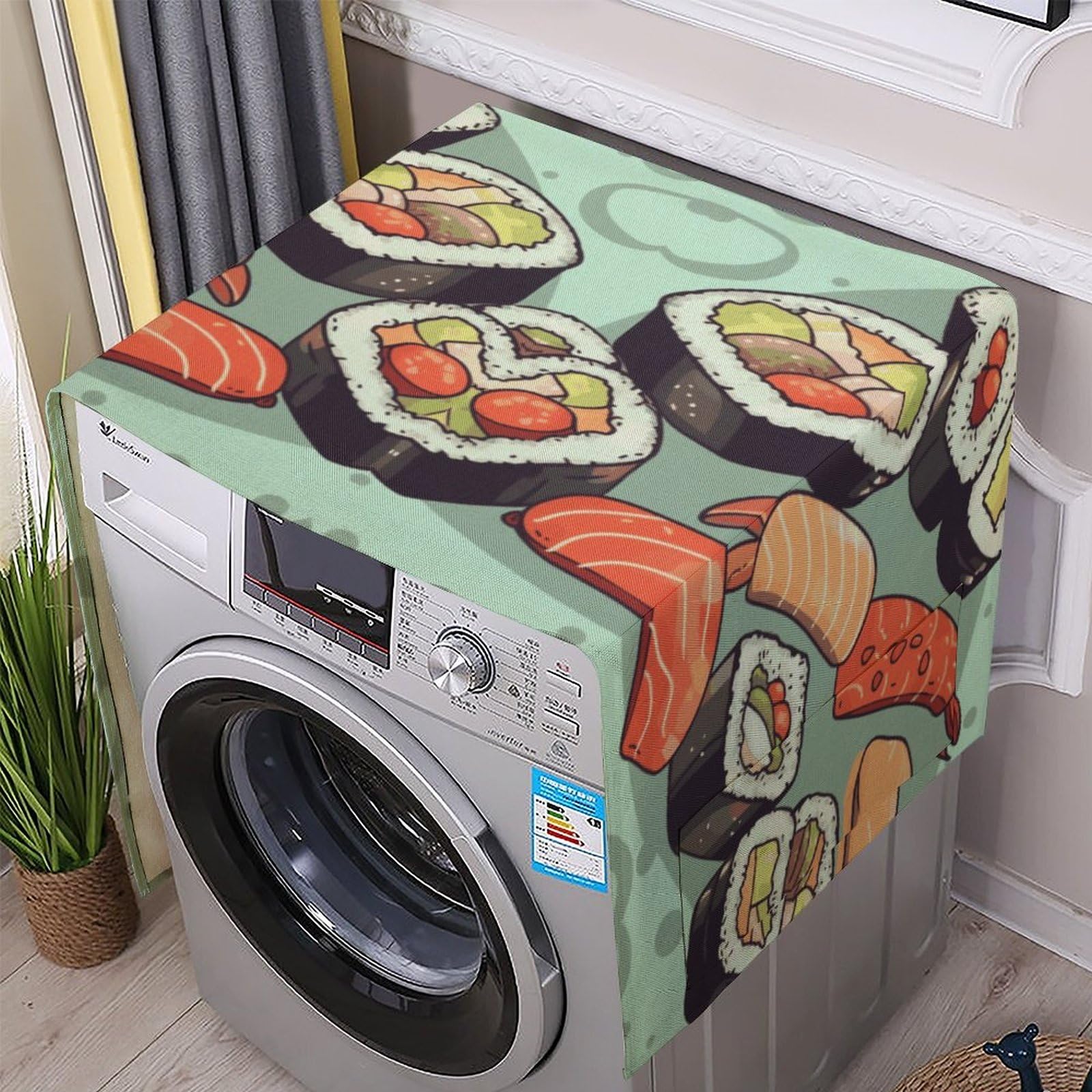 Fodpand White Washing Machine Cover For Top Load Dustproof Sushi Washer And Dryer Cover With Storage Pockets Household Appliance Covers Washable Top Protector Mat Pad For Laundry & Kitchen