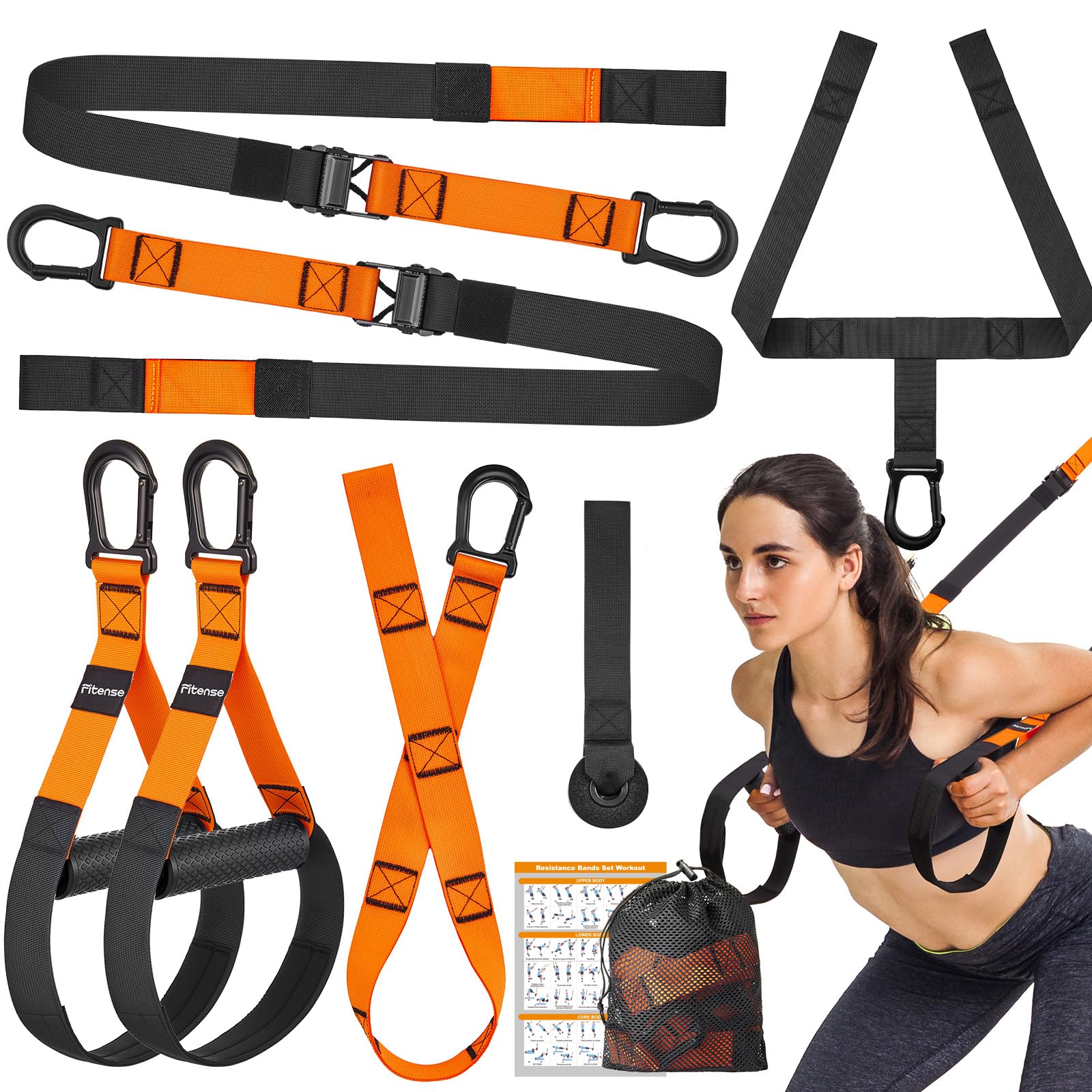 Fitense Schlingentrainer für Zuhause, Sling Trainer für Ganzkörpertraining, Slingtrainer Bänder für Krafttraining,Krafttrainingsausrüstung mit verstellbarer Verlängerung,Türbefestigung und Tragetasche