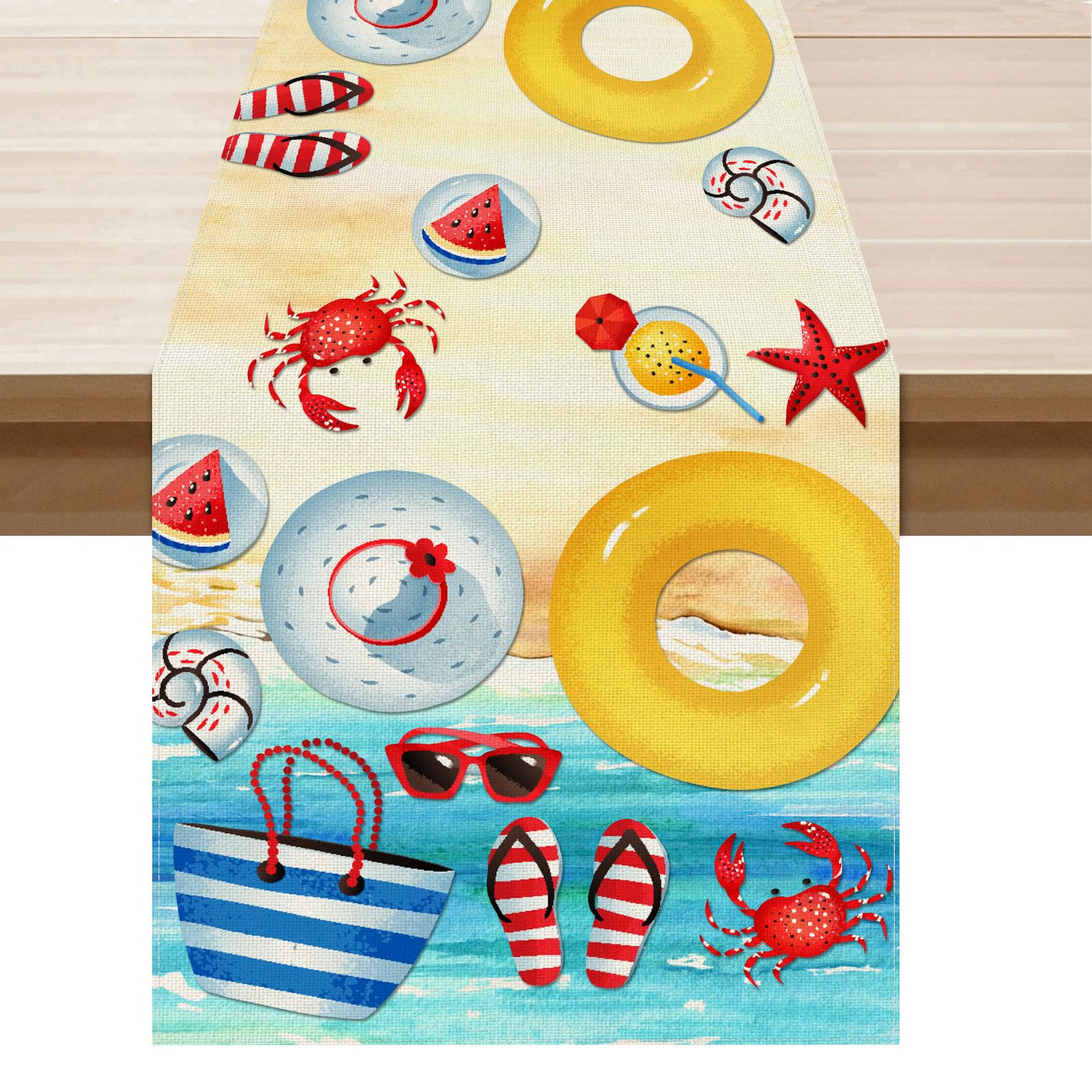 XCHI Summer Beach Swim Ring Flip Flops Seaside Themed Table Runner Decoration for Summer Home Kitchen Holiday Party Farmhouse 13x36 Inch