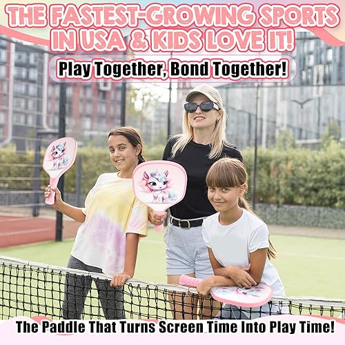 Miniatura 6 de Juego de palas de fibra de vidrio ligeras con 2 bolas lindas de agarre pequeño para niños de 4 a 11 años