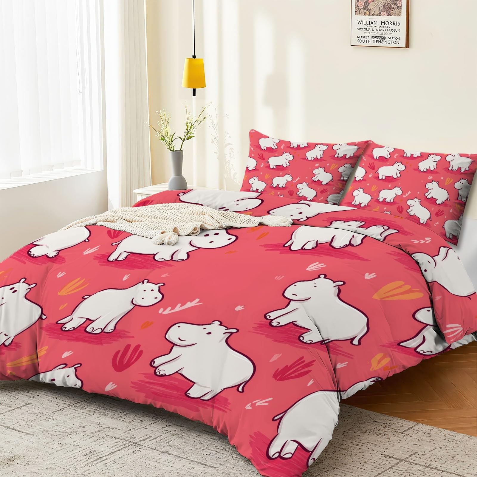 Housse de couette hippopotame pour chambre d'adulte créative et lit double chaleureux 240x260