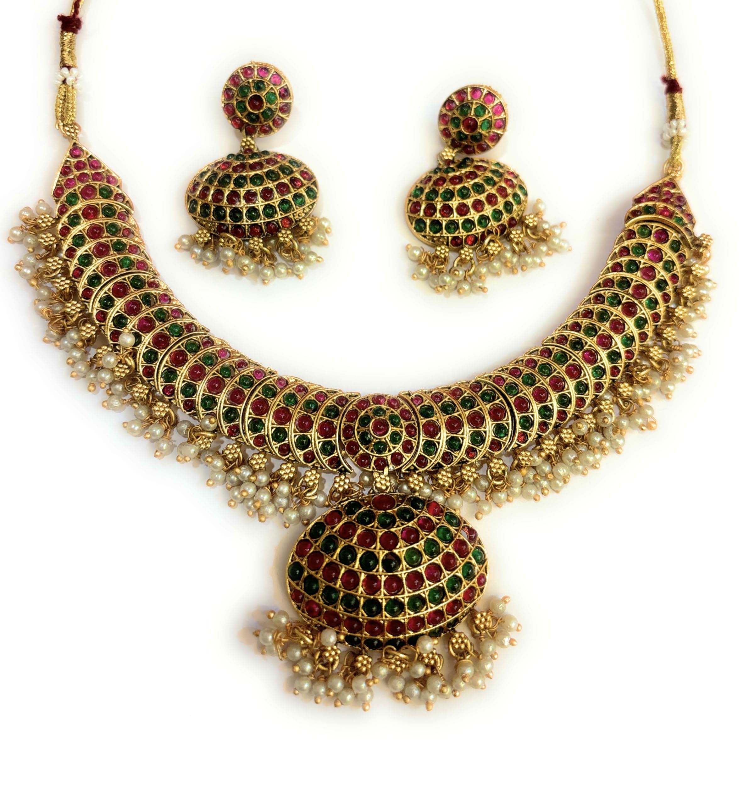 Adyashree Emporium Ruby & Emerald, Pearl Based Mango Design Gold Plated South Indian Wedding Traditional Temple Jewellery Set. Latest Fashion Full Combo For Girls & Women (Red And Green Colour ) (B09VC5RVLX) Amazon Price History, Amazon Price Tracker