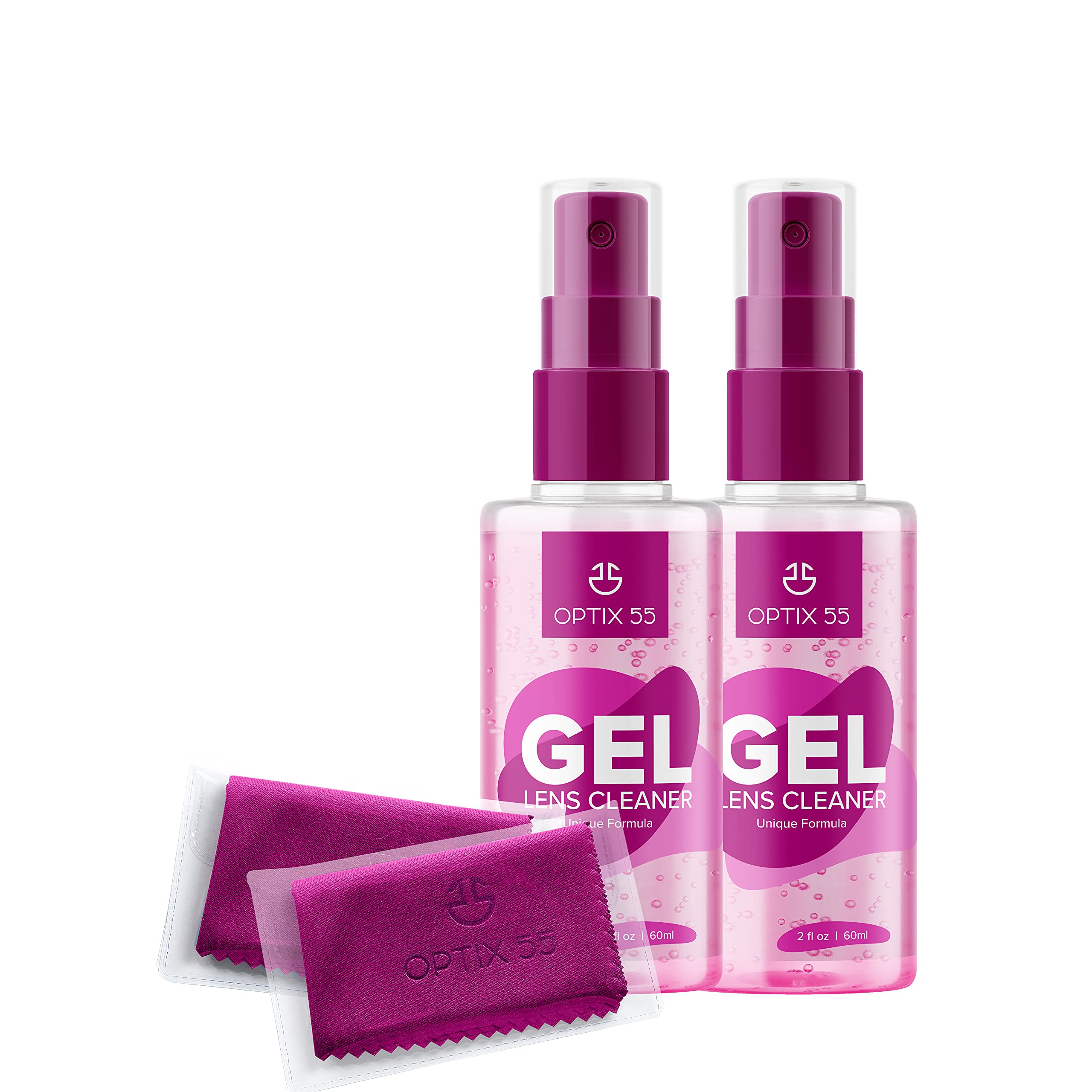 Amazon.com: Gel Lens Cleaner Kit - (2) 2oz Eye Glasses Cleaner Gel Spray +  (2) Microfiber Cleaning Cloths | Safe for AR Coated & All Lenses, Screens,  Electronics (4oz Pink) : Health & Household