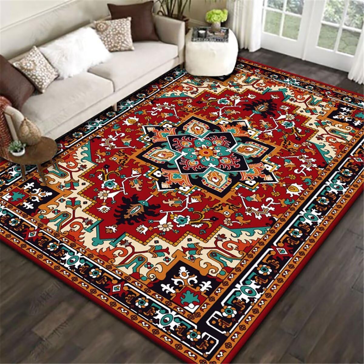 Deco Maison Moderne Rug Décoration Florale Rouge Tapis Traditionnel de Style rétro Petit Tapis 90X150CM