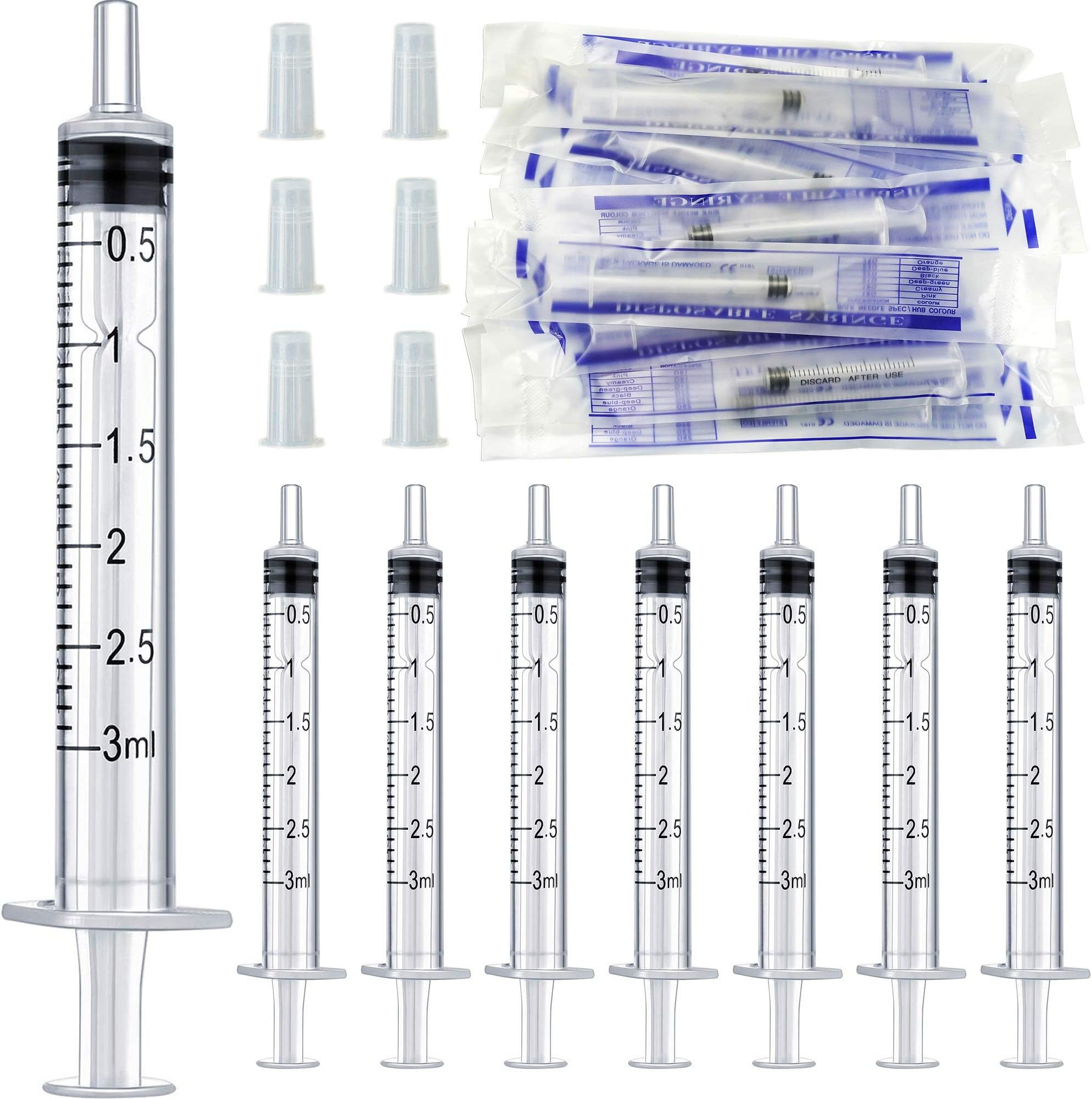 HaBeuniver 3ml Pipette Syringe with Measurement and Cap, 10 Pack Sterile Individual Wrap for Scientific Labs, Feeding Pets, Liquid Measuring or Refilling Multiple Uses Tools
