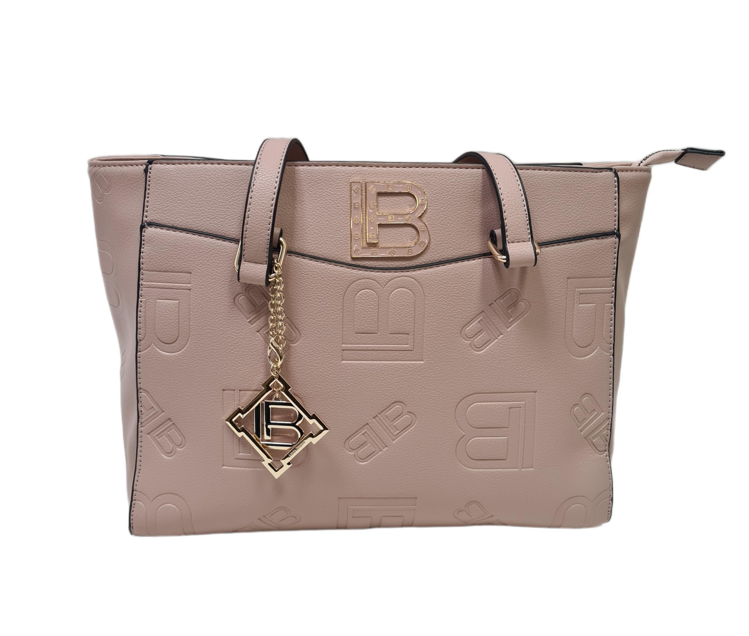 Laura Biagiotti Borsa Donna Tote in Ecopelle, Linea Lajolla, Stampa LB, Accessorio Metallico Oro, Tasche Interne, Chiusura a Zip, Dimensioni 33x26x12 cm Art. LB25W-121-1