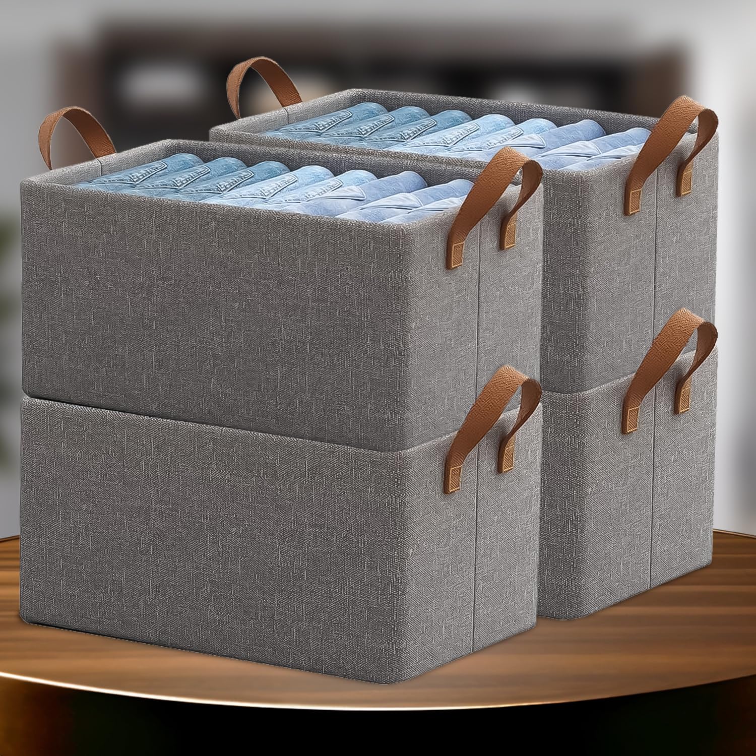 CANWAY Polystyrene 26 Liters-4 Piece Foldable Cloth Wardrobe Organizer With Durable Handle,Stuff Storage Box Closet Drawer Organizers For Clothes,Toys,Books,Blanket Etc.(Grey),47 X 27 X 20 Cm (B0D47HKQMH) Amazon Price History, Amazon Price Tracker