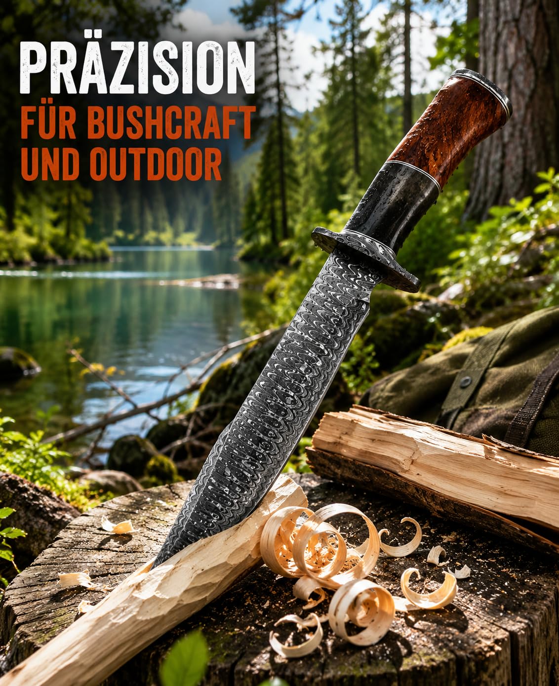 Custom Handmade hunting knife, 26 cm blade made of Real Damascus steel, rosewood handle,39 cm overall length, Real leather sheath. (Vintage-4)